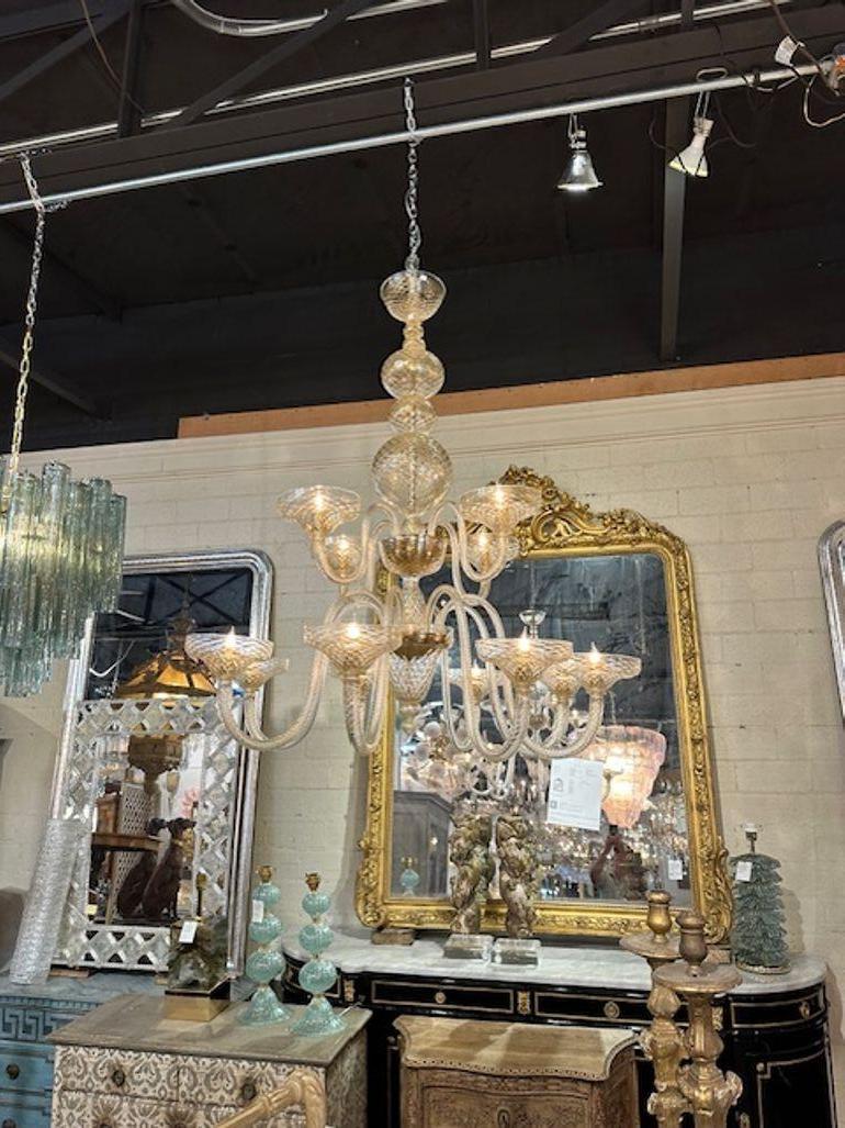 Italian Large Scale Two-Tiered Gold Murano Glass Chandelier For Sale