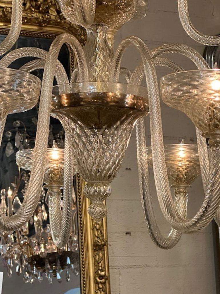 Contemporary Large Scale Two-Tiered Gold Murano Glass Chandelier For Sale