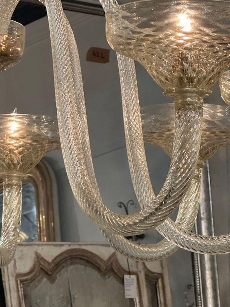 Large Scale Two-Tiered Gold Murano Glass Chandelier For Sale 2