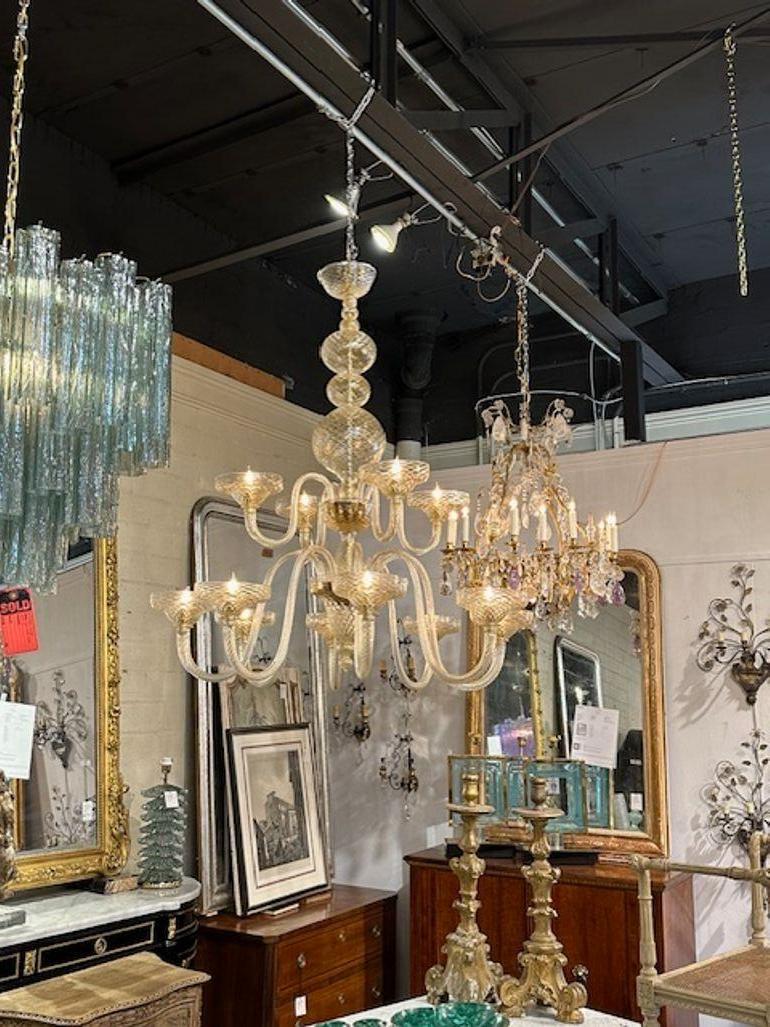 Large Scale Two-Tiered Gold Murano Glass Chandelier For Sale 4