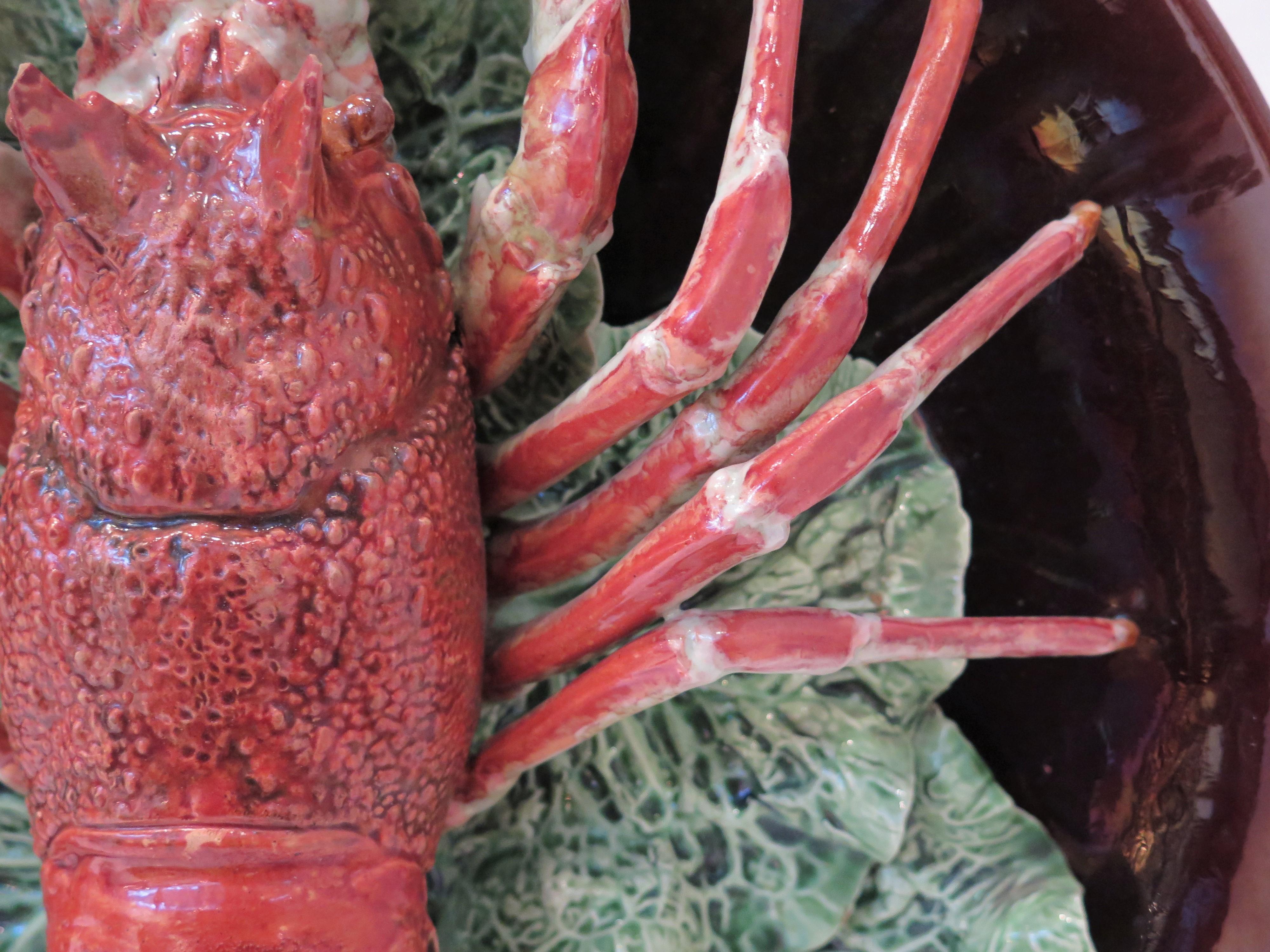 Hand-Crafted Large-Scale VERY RARE Single Lobster on Cabbage by Rafael Bordalo Pinheiro (Port For Sale