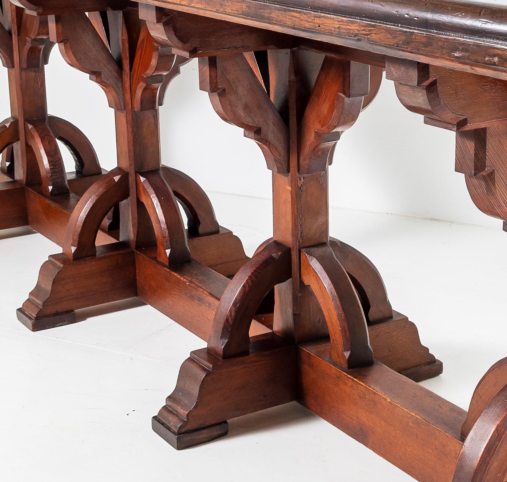 Hardwood Large Scale Victorian Ecclesiastical Gothic Revival Table in the Manner of Pugin For Sale