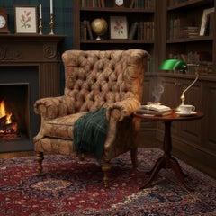 Large Scale Victorian English Ralph Lauren Style Tufted Wingback Chair