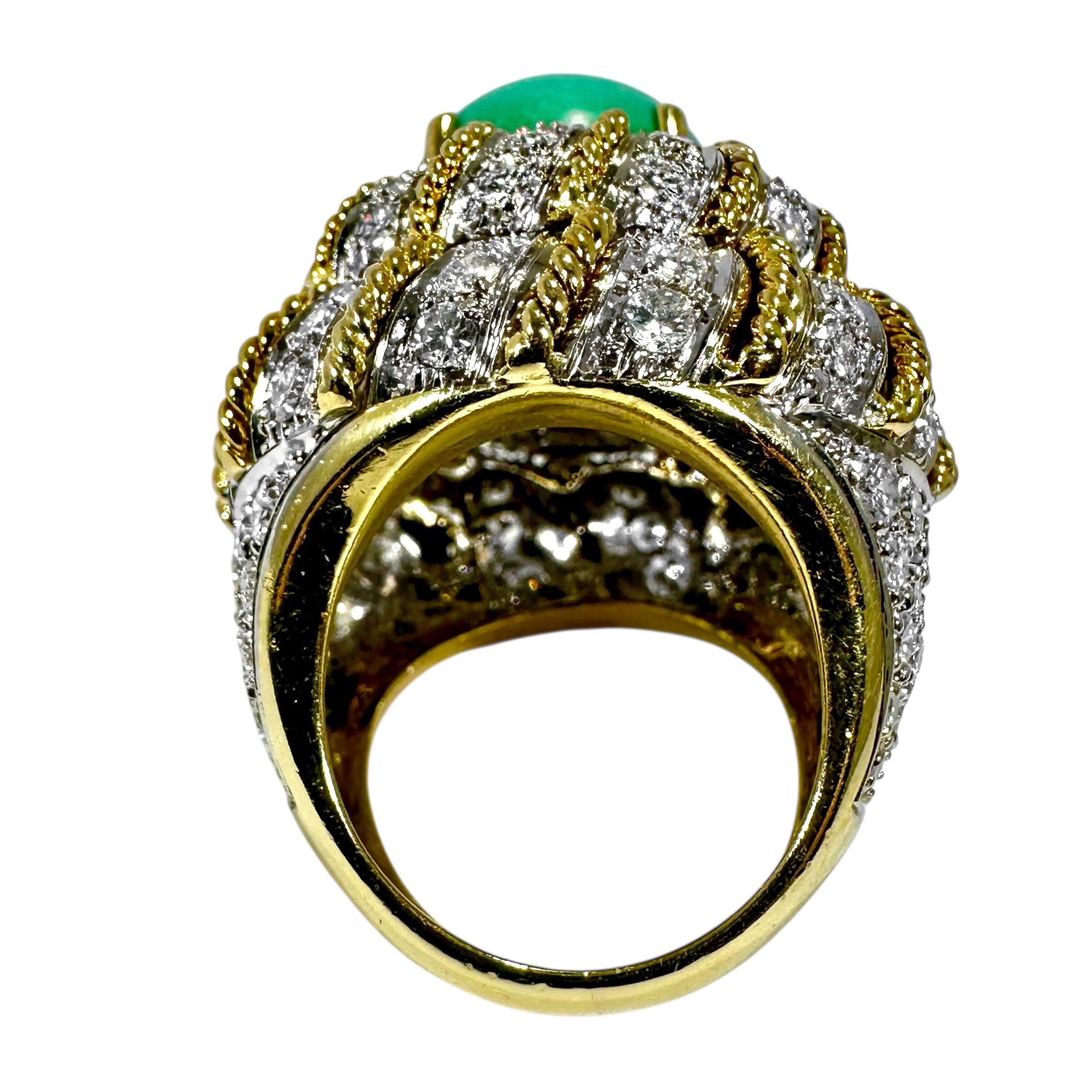 Large Scale Vintage 18K Gold Diamond Encrusted & Turquoise Dimensional Dome Ring In Good Condition For Sale In Palm Beach, FL