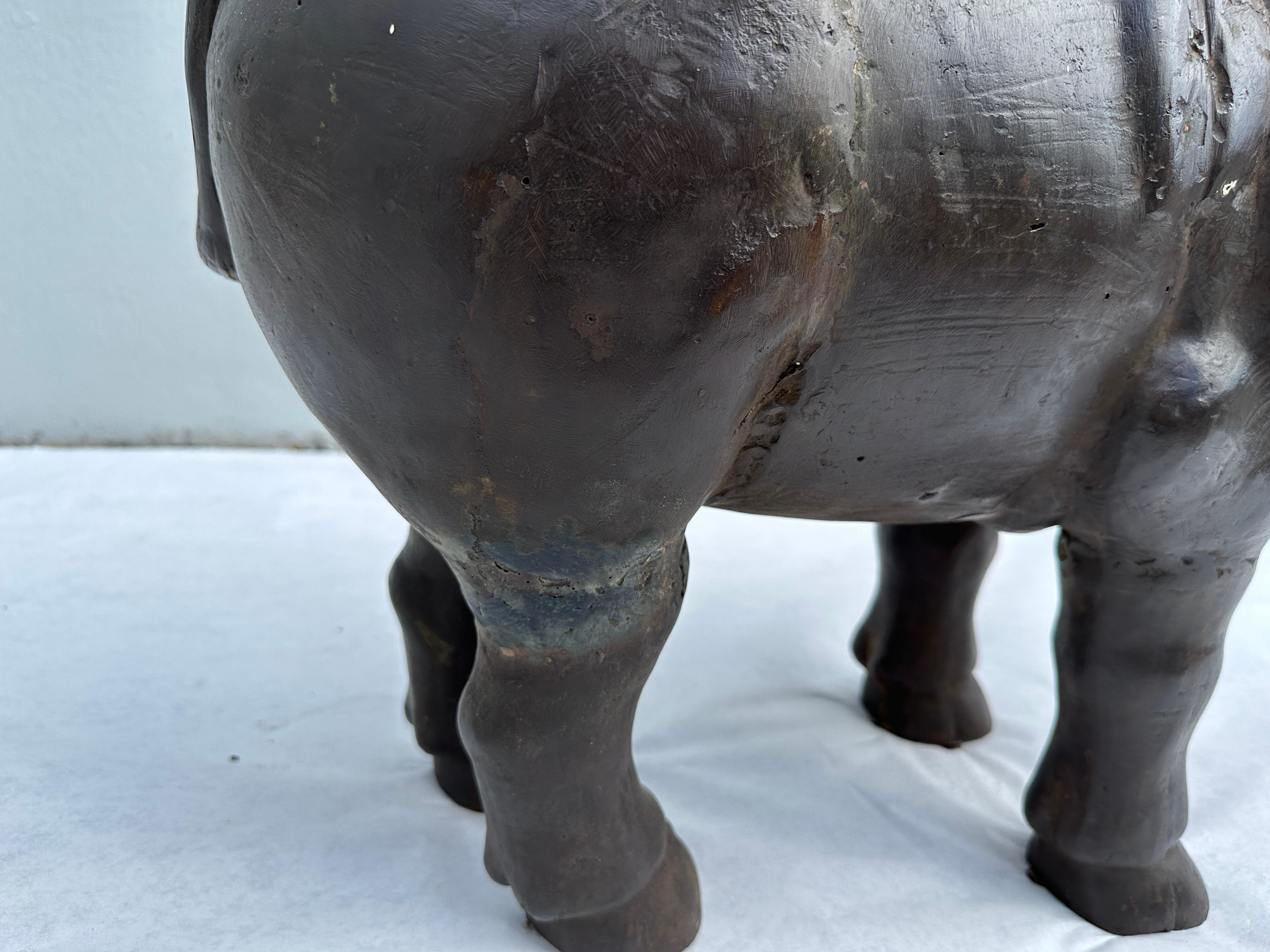 Unknown Large Scale Vintage Bronze Rhino Sculpture/ Side-Table For Sale