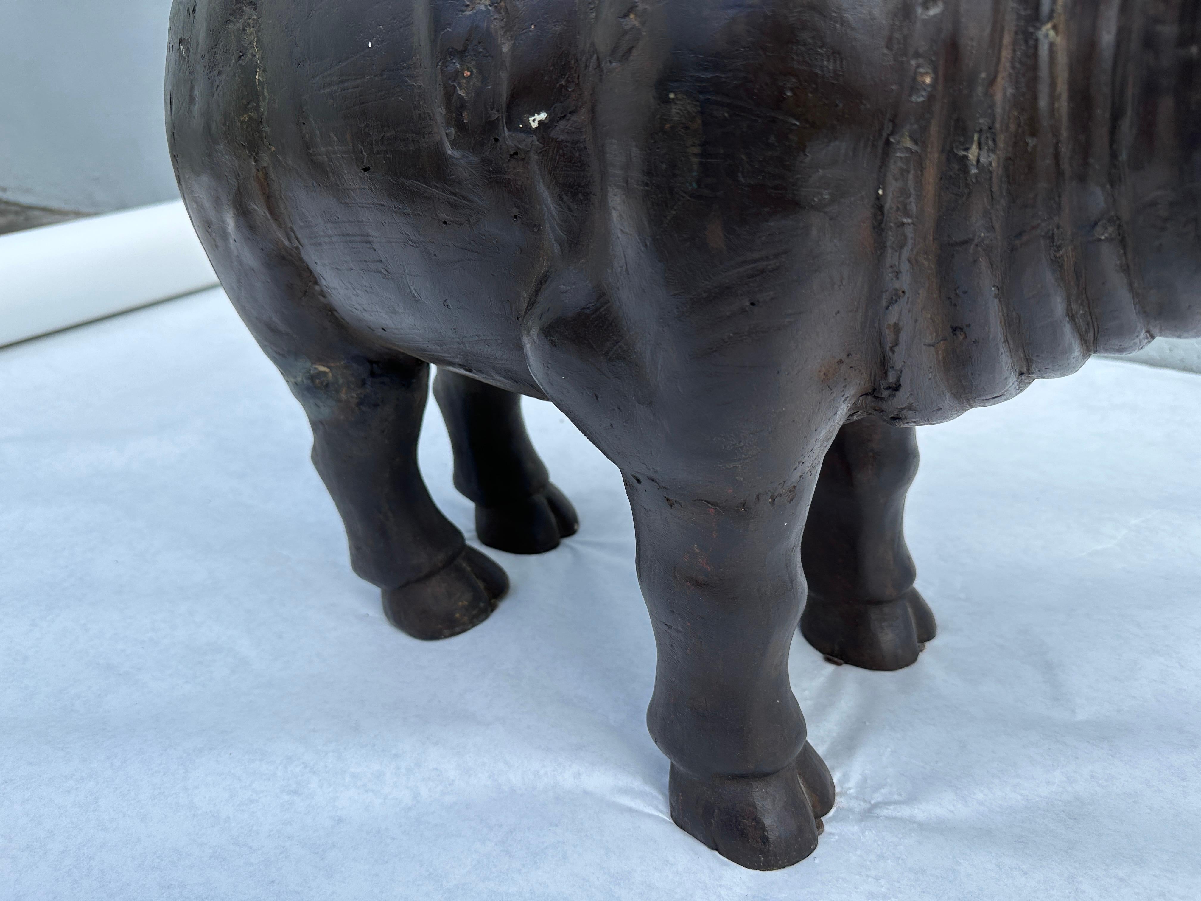 Large Scale Vintage Bronze Rhino Sculpture/ Side-Table In Good Condition For Sale In East Hampton, NY