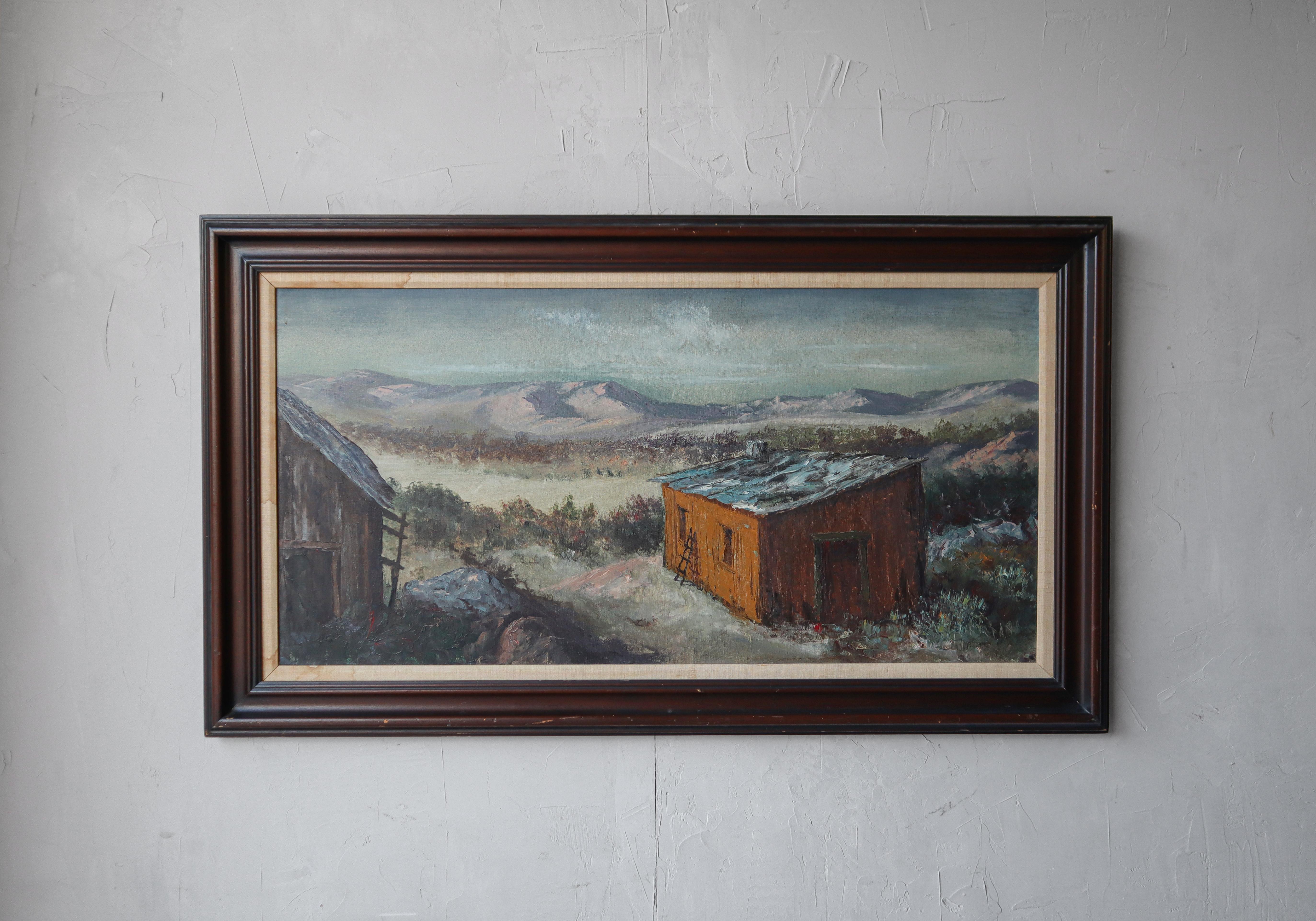 Nice large scale mid-century landscape painting.  Nice colors, chunky solid walnut frame.  

There is some water staining to the matte but it doesn't affect the painting, the balance of it is excellent condition.