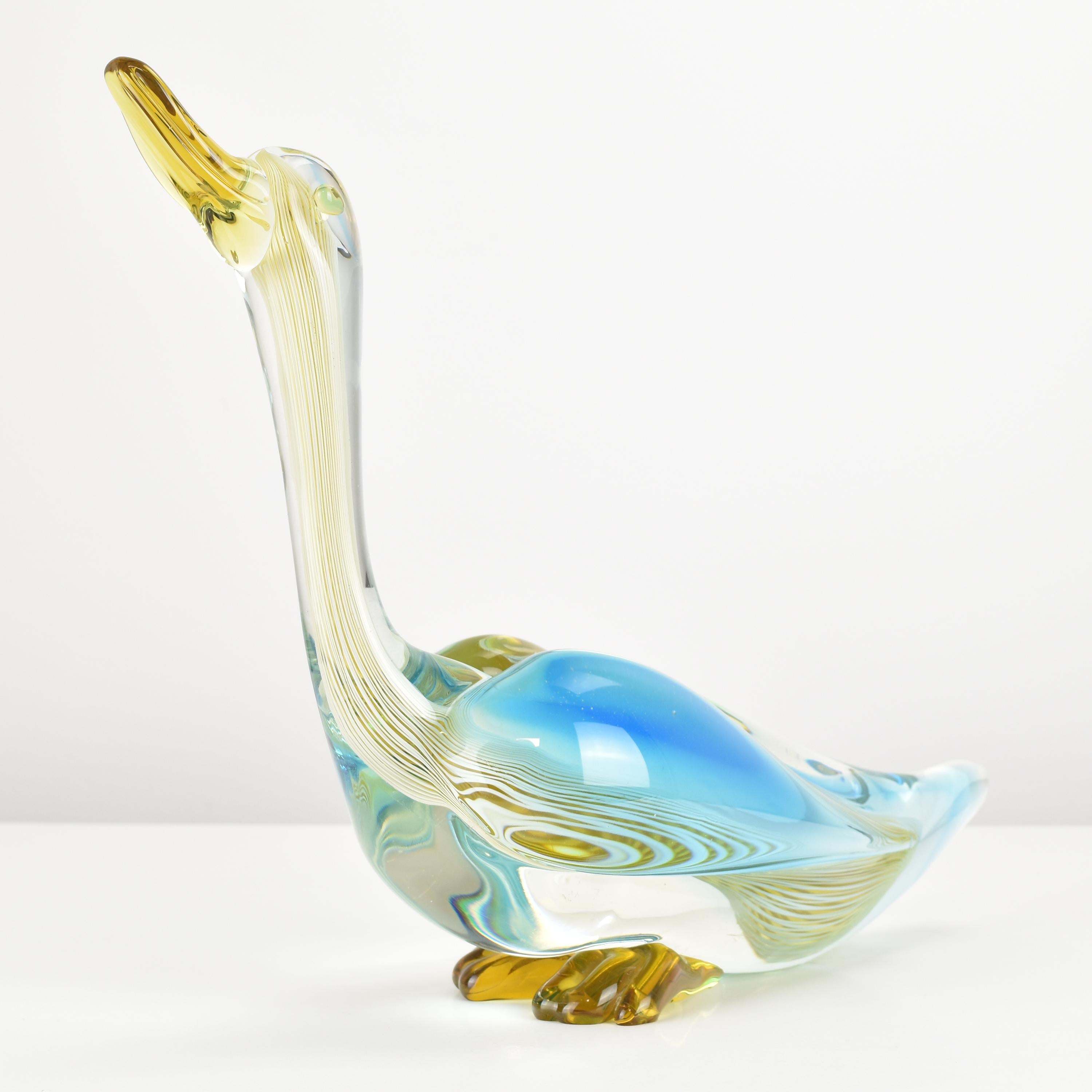 Hand-Crafted Large Scale Vintage Murano Glass Duck Bird Figurine Sculpture Dino Martens For Sale