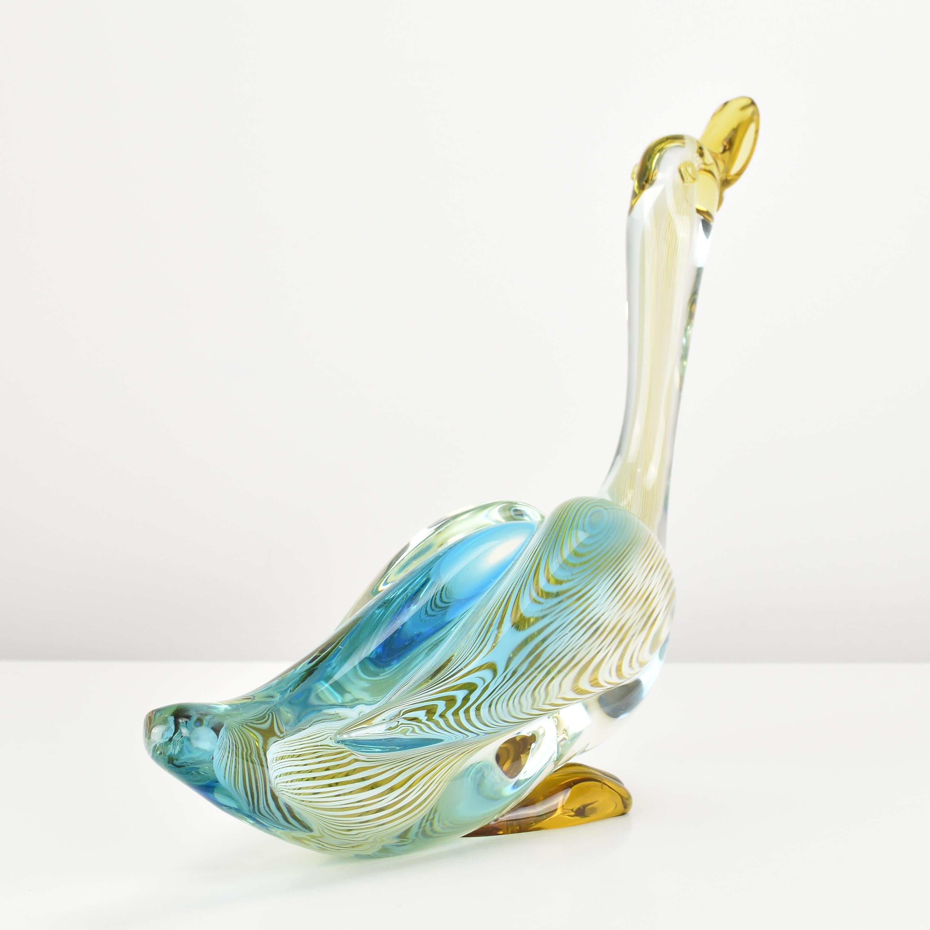 Verre Grande échelle Vintage Murano Glass Duck Bird Figurine Sculpture Dino Martens en vente