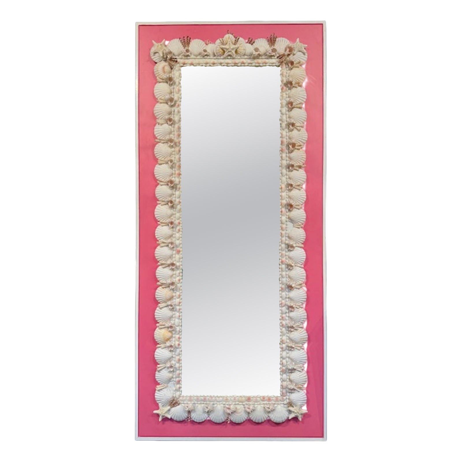 Espejo de pie de concha de mar Palm Beach Vintage a gran escala en venta