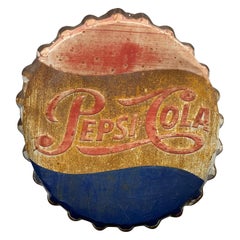 Large Scale Vintage Pepsi-Cola Bottle Cap Metal Advertising Sign, circa 1940