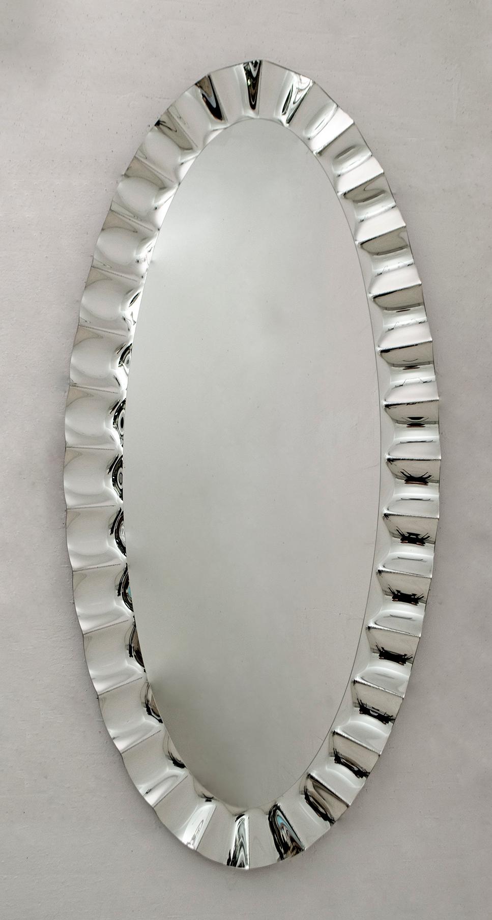 Italian Large Scale Wall Mirror on Mirror in the Style of Fontana Arte For Sale