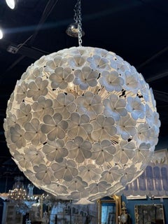 Large Scale White Murano Glass Hibiscus Flower Globe Chandelier
