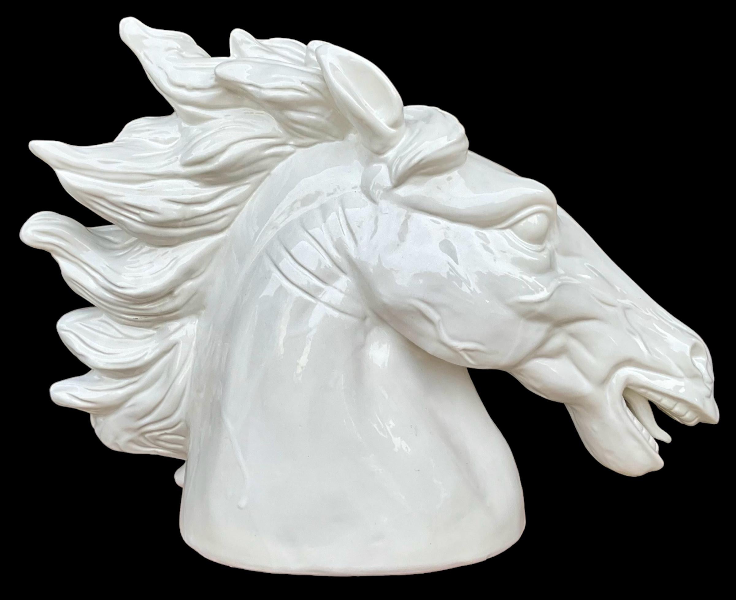 Italian Large Scale White Neo-Classical Style Ceramic Horse Bust Figurine / Statue For Sale