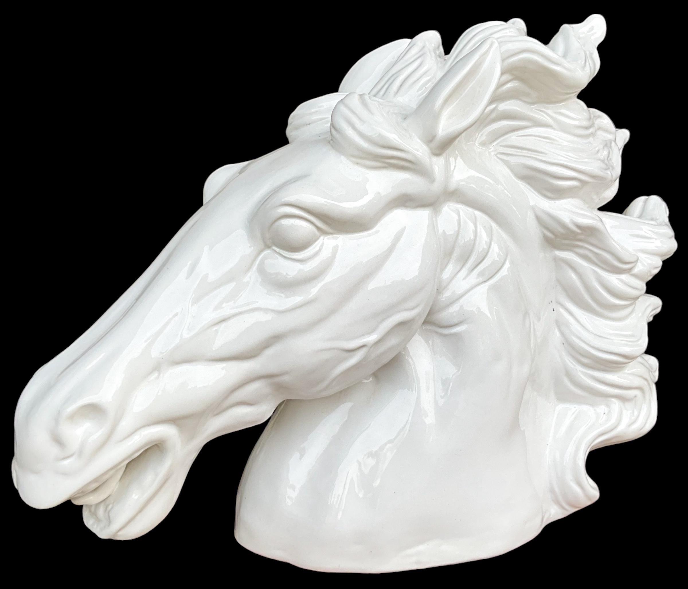 Large Scale White Neo-Classical Style Ceramic Horse Bust Figurine / Statue In Good Condition For Sale In Kennesaw, GA