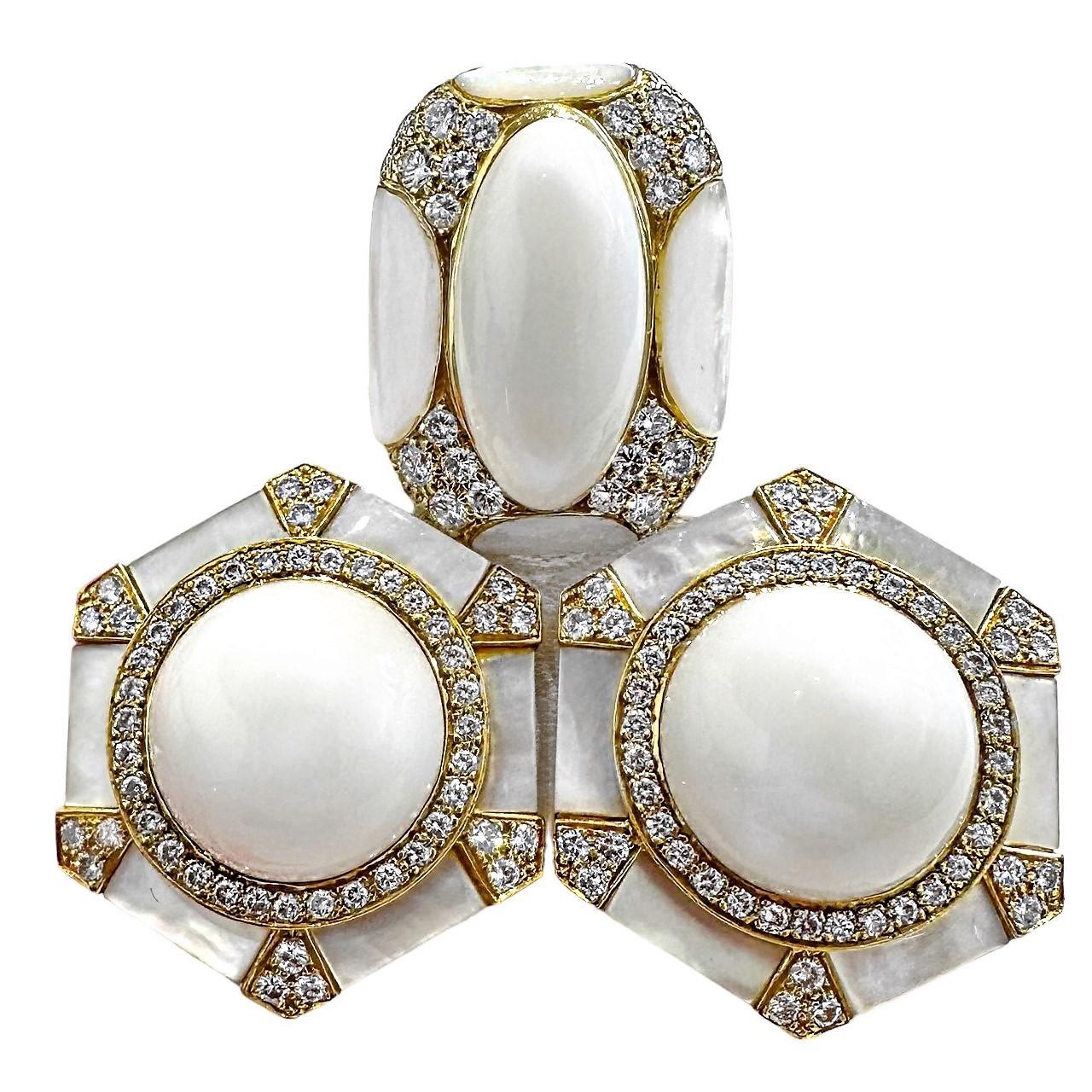 Large Scale White Onyx, Diamond and Mother of Pearl Earrings by Albert Lipten For Sale 3