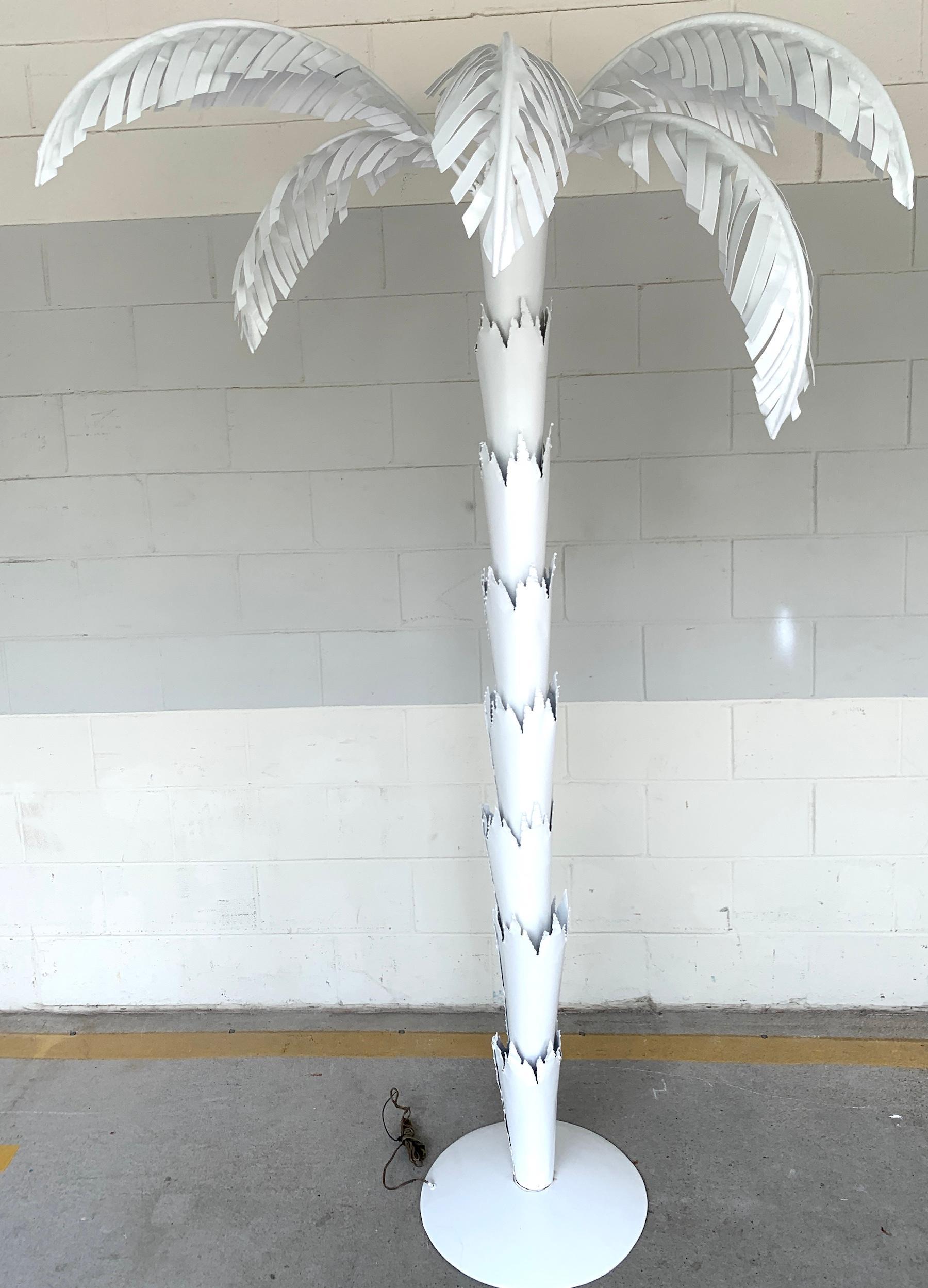 Large Scale White Tole Palm Tree Floor Lamp, Style of Serge Roche In Good Condition For Sale In West Palm Beach, FL