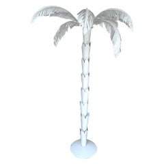Large Scale White Tole Palm Tree Floor Lamp, Style of Serge Roche