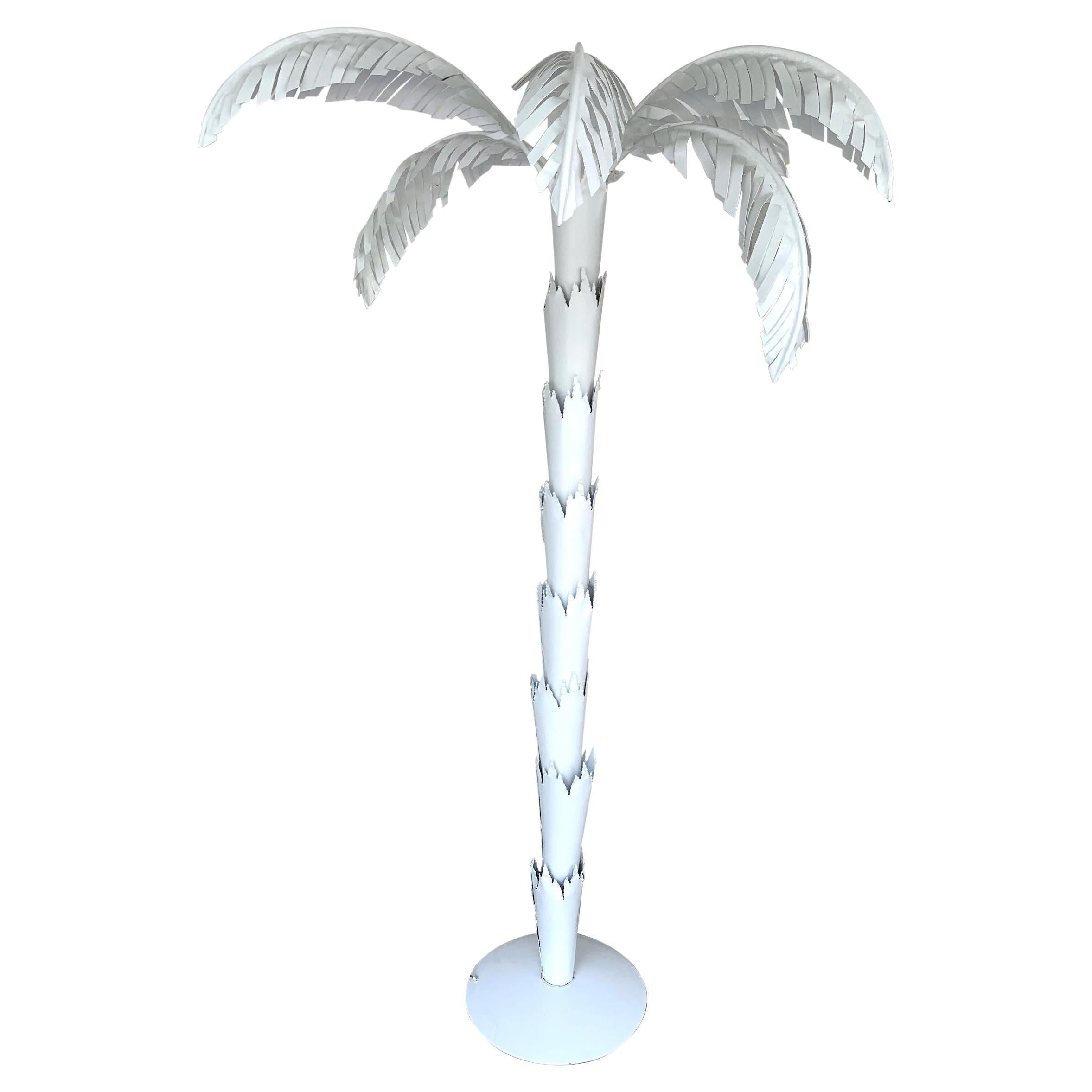 Große weiße Palmen-Stehlampe aus Zinn, im Stil von Serge Roche