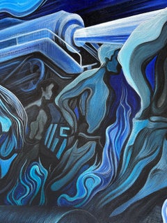 Large-scale WPA Style Painting by Chicago Artist Amelia Helper with Locomotive