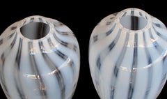 Large-Scaled and Striking Pair of Hessen Glaswerke White Striated Ovoid Vases