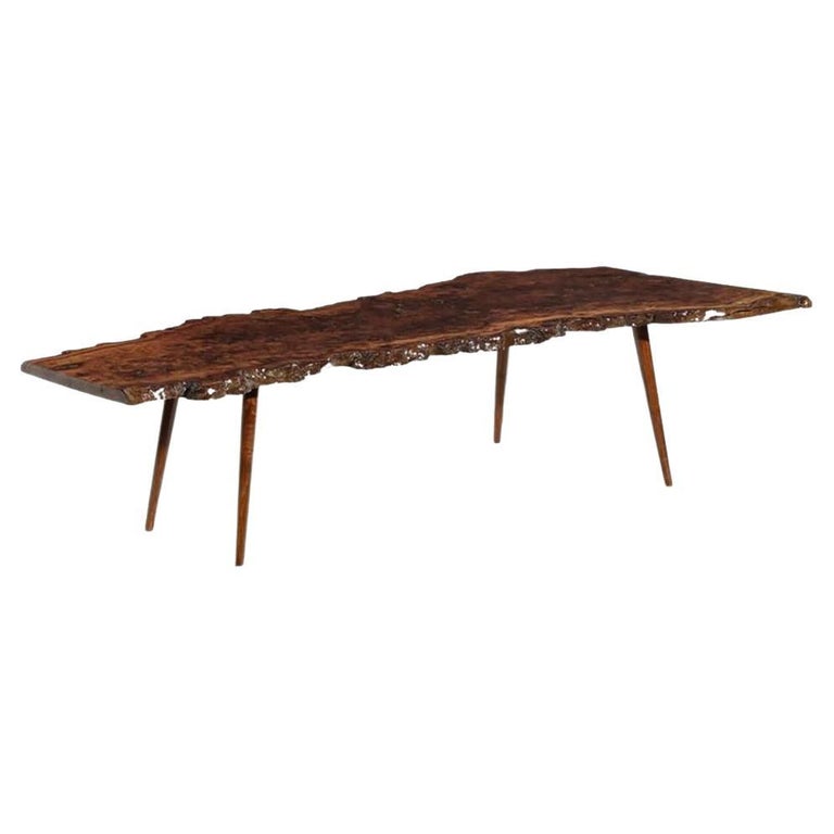 Organic Modern Walnut Slab Coffee Table 1960's For Sale at 1stDibs