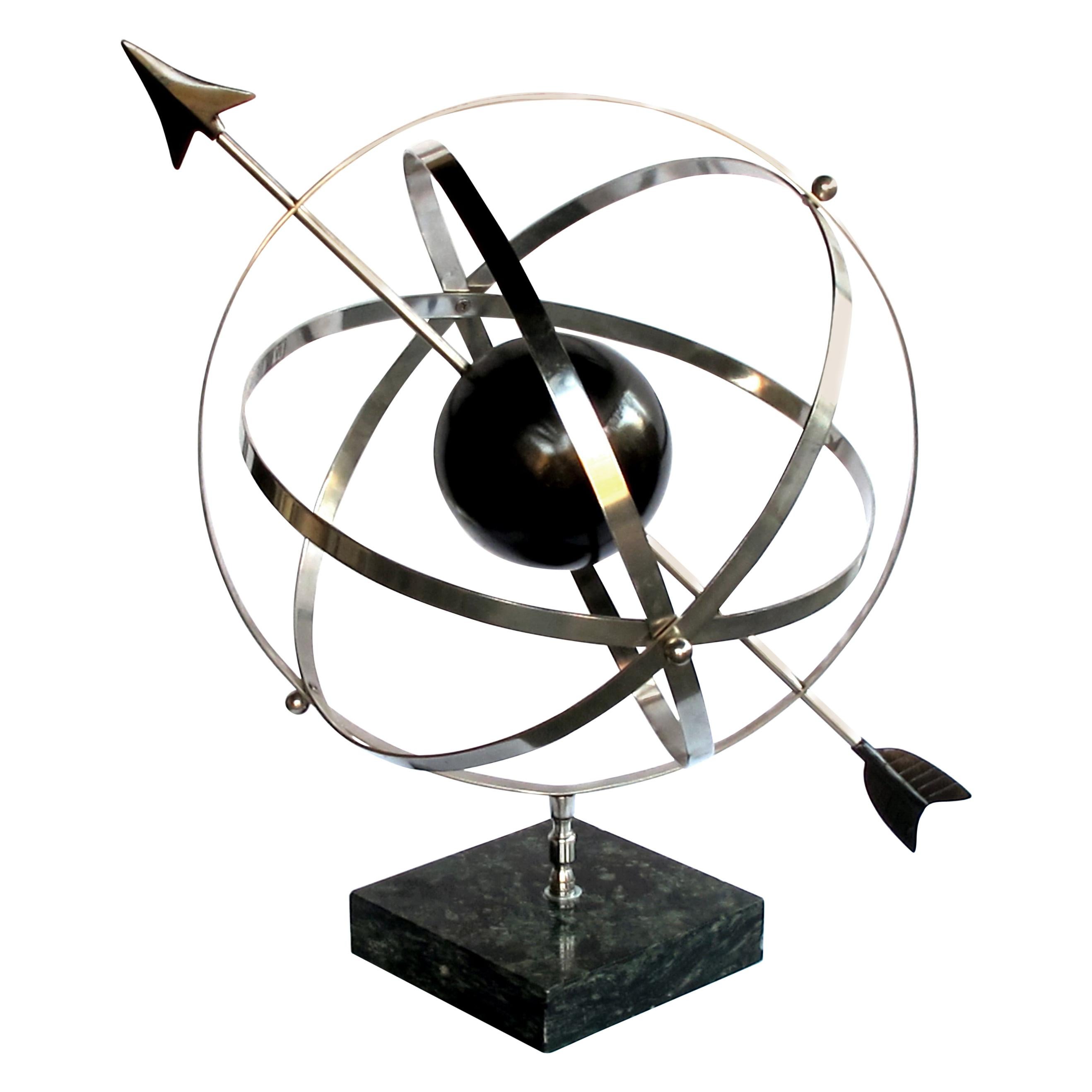 Large Scaled & Well-Rendered American 1980s Steel Astrological Zodiac Armillary