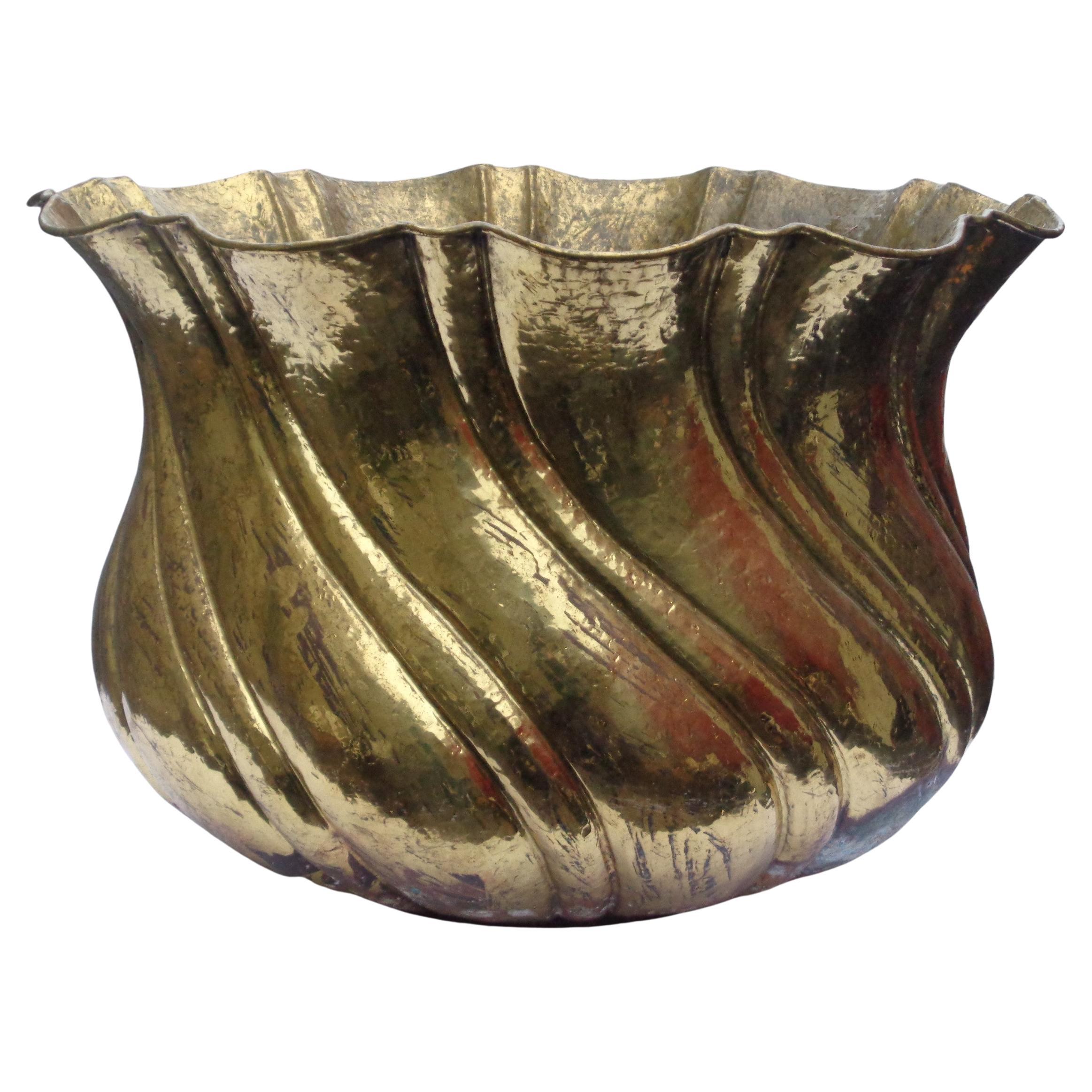 Hammered Large Brass Plated Copper Jardiniere, Made in Italy 