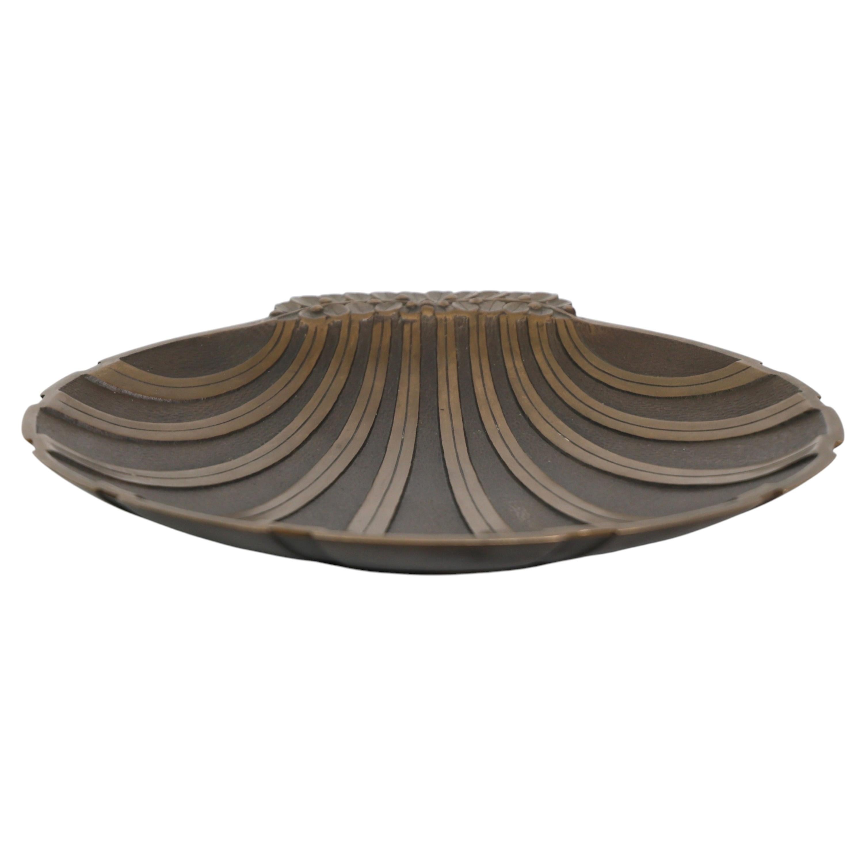 Large Scalloped Bronze Bowl by Niels Dam Ravn, 1930s, Denmark