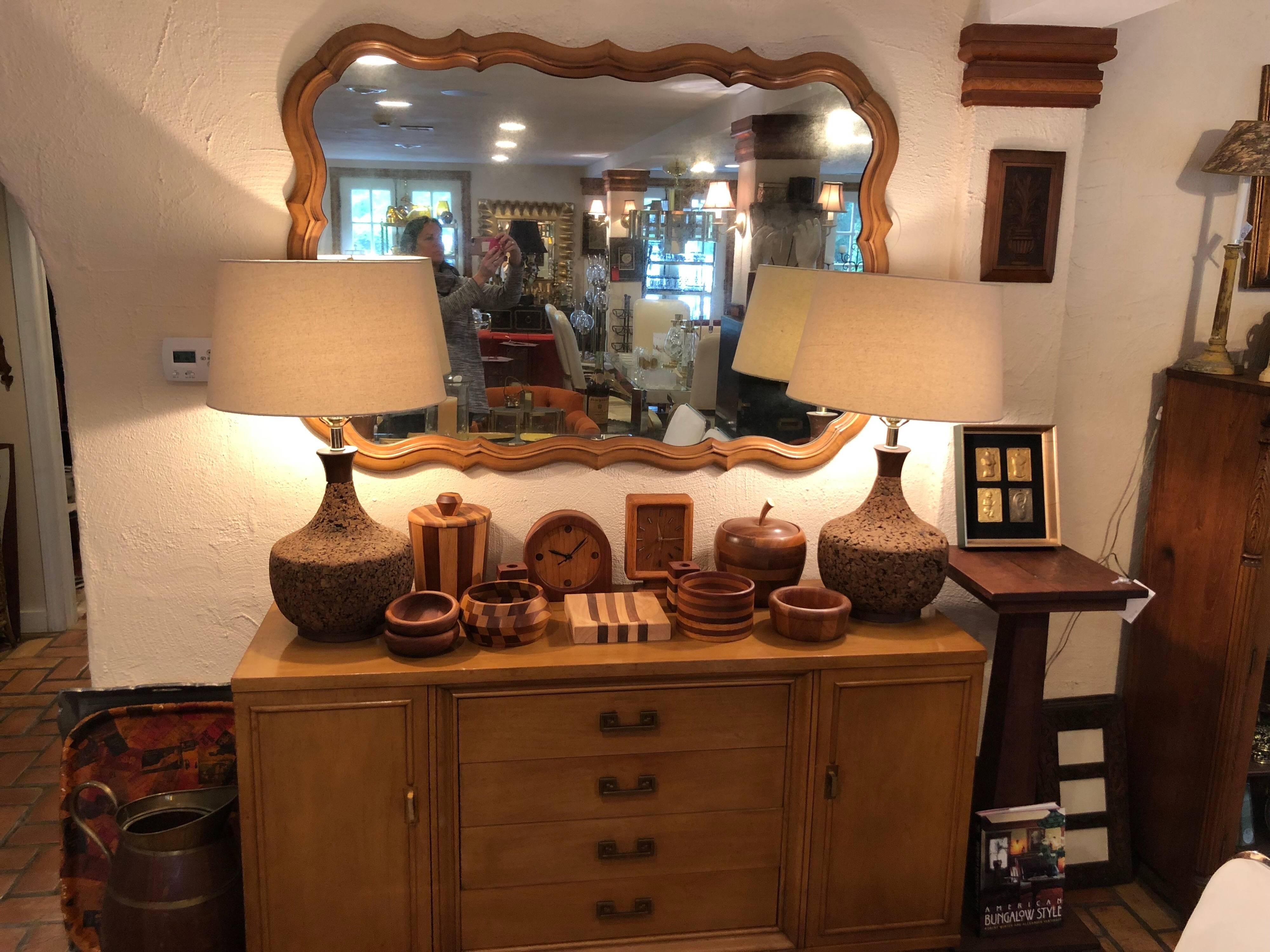Large Scalloped Fruitwood Mirror In Good Condition In Redding, CT