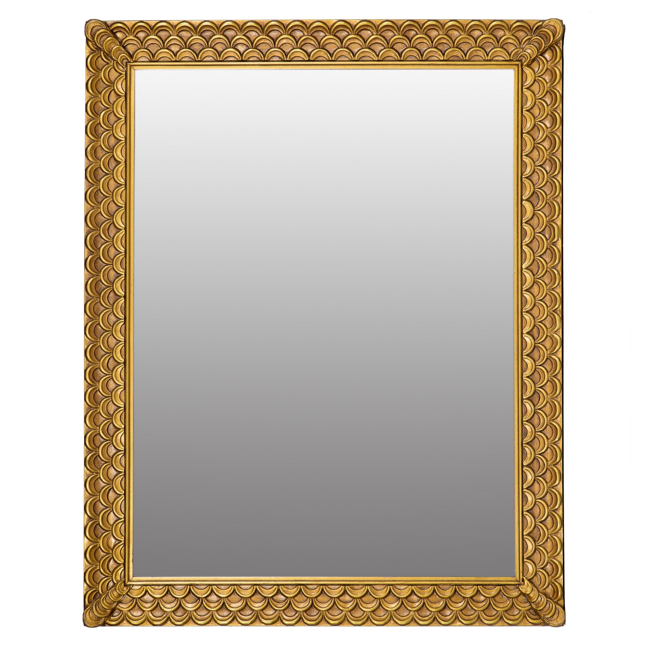 Mid-20th Century Large Scalloped Giltwood Gold Mirror, 1940s
