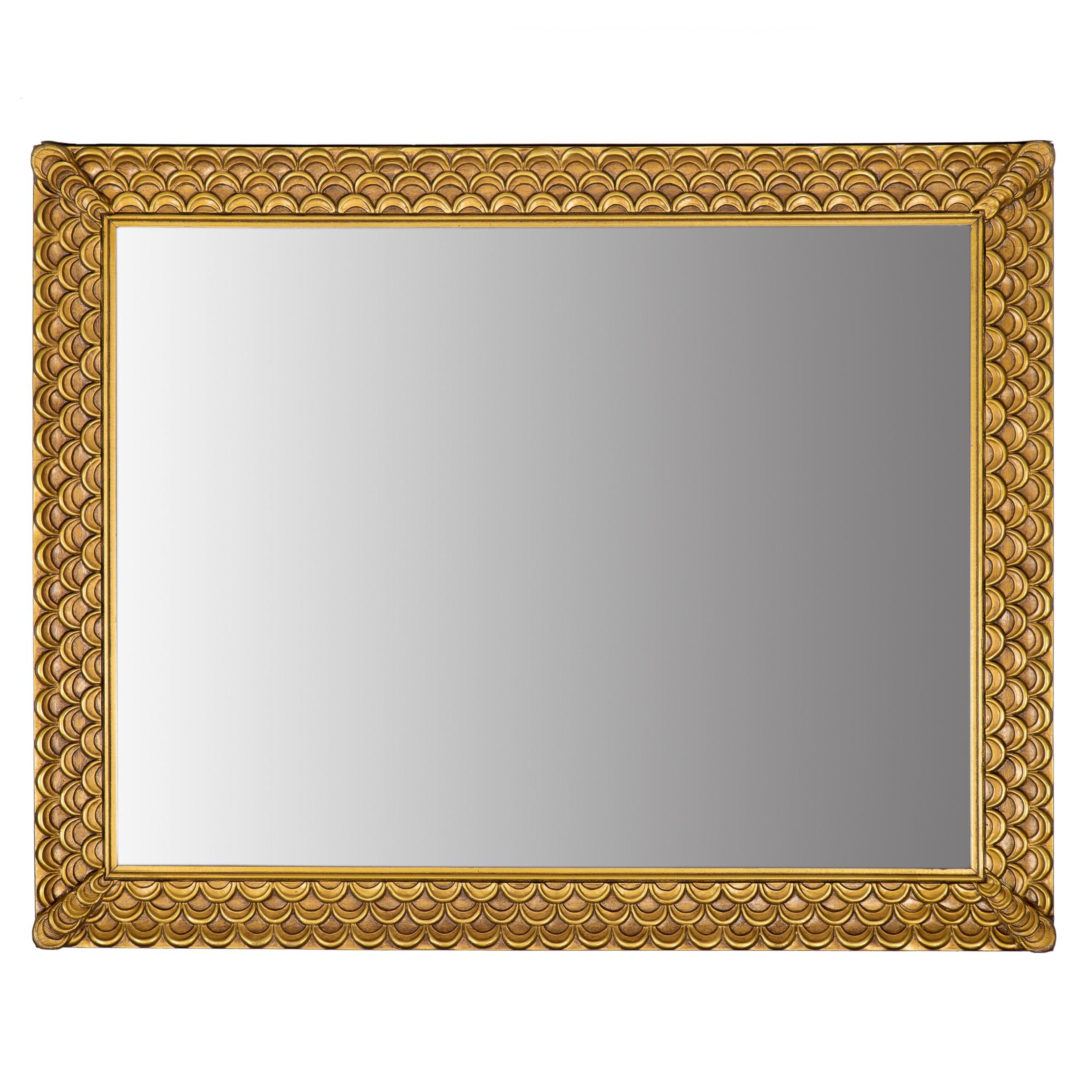 Large Scalloped Giltwood Gold Mirror, 1940s 4