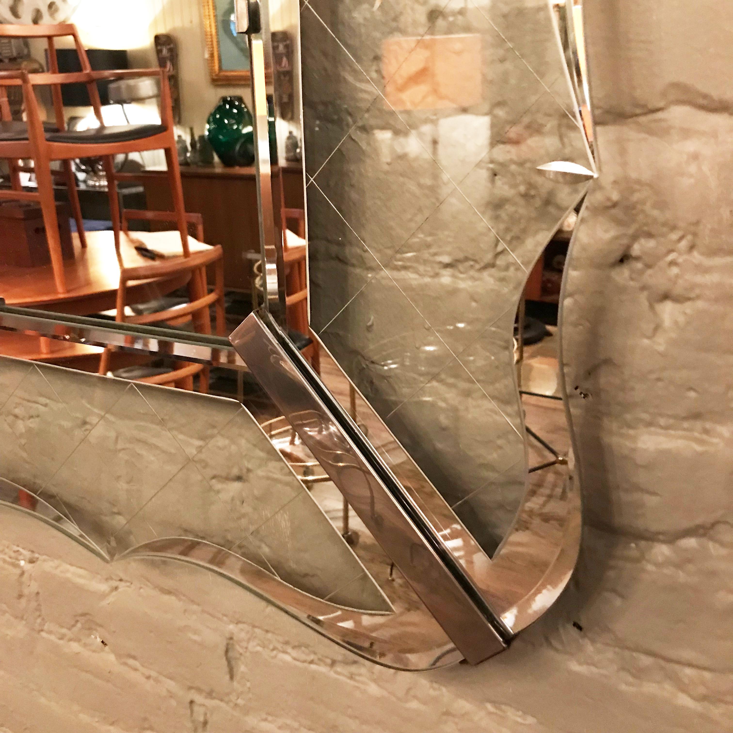 Hollywood Regency Large Scalloped Glass Frame Venetian Mirror