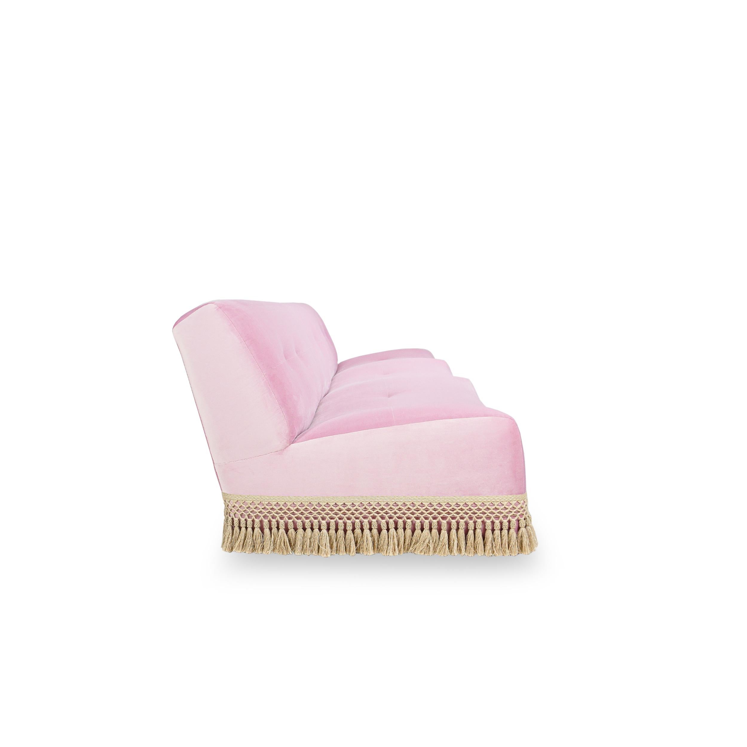 Large Scalloped Sofa in Pink Velvet, Customizable For Sale 2
