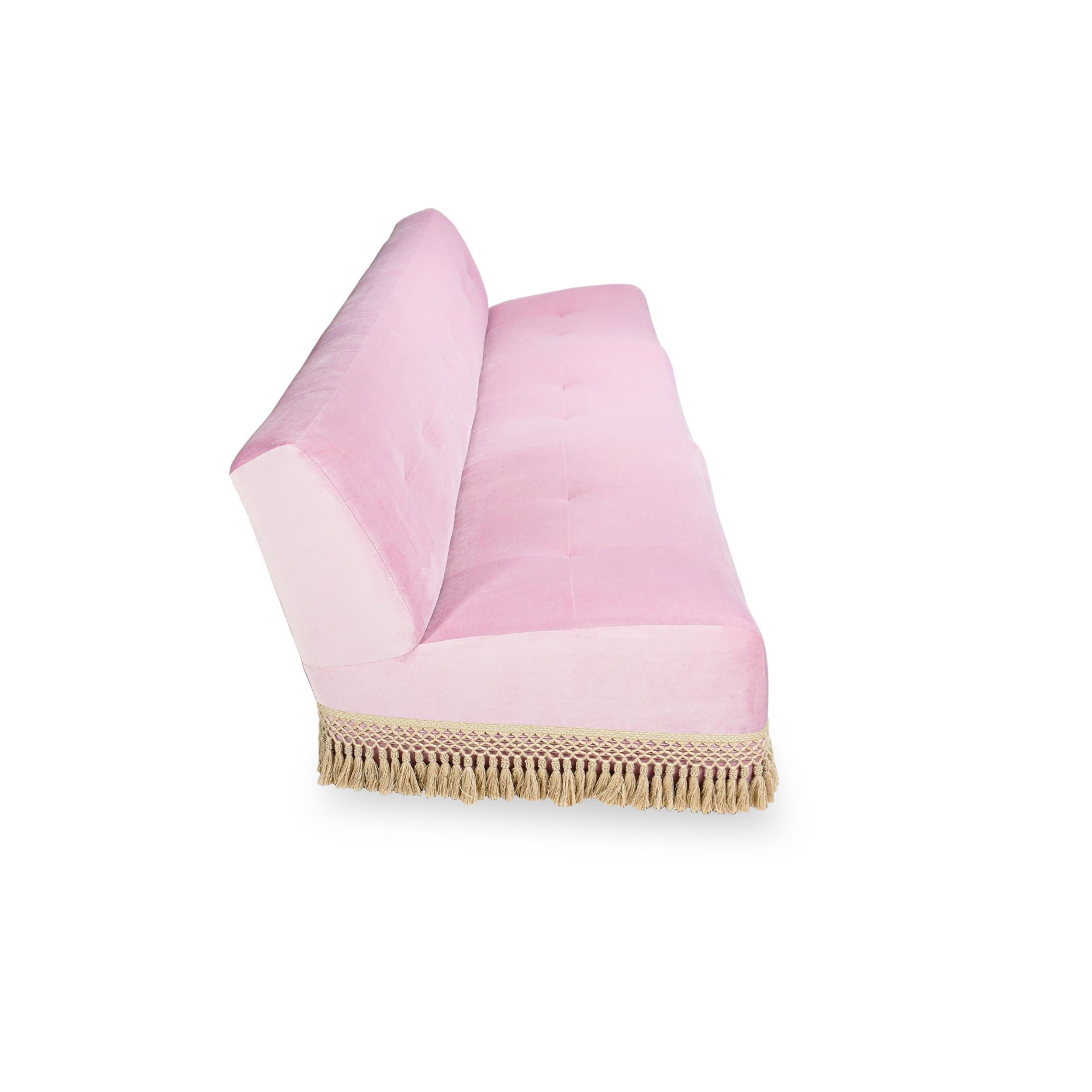 Large Scalloped Sofa in Pink Velvet, Customizable For Sale 3