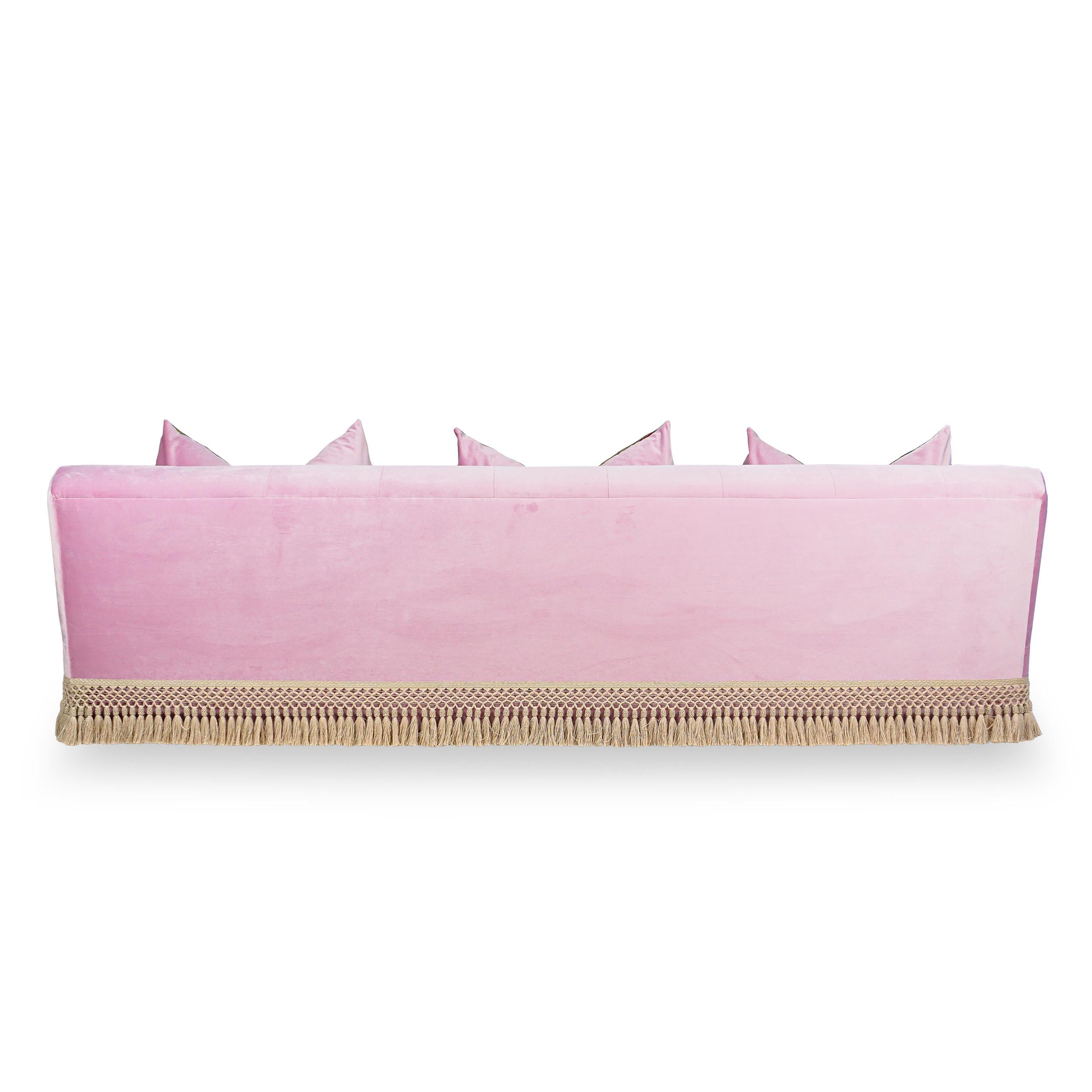 Large Scalloped Sofa in Pink Velvet, Customizable For Sale 4