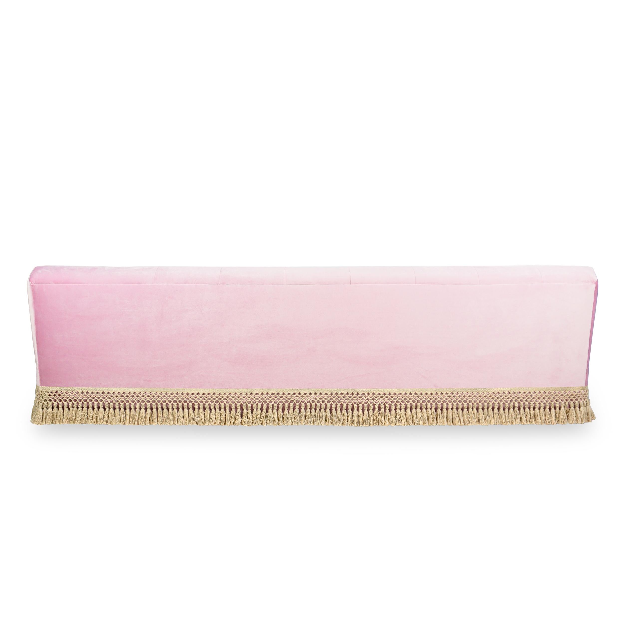 Large Scalloped Sofa in Pink Velvet, Customizable For Sale 5