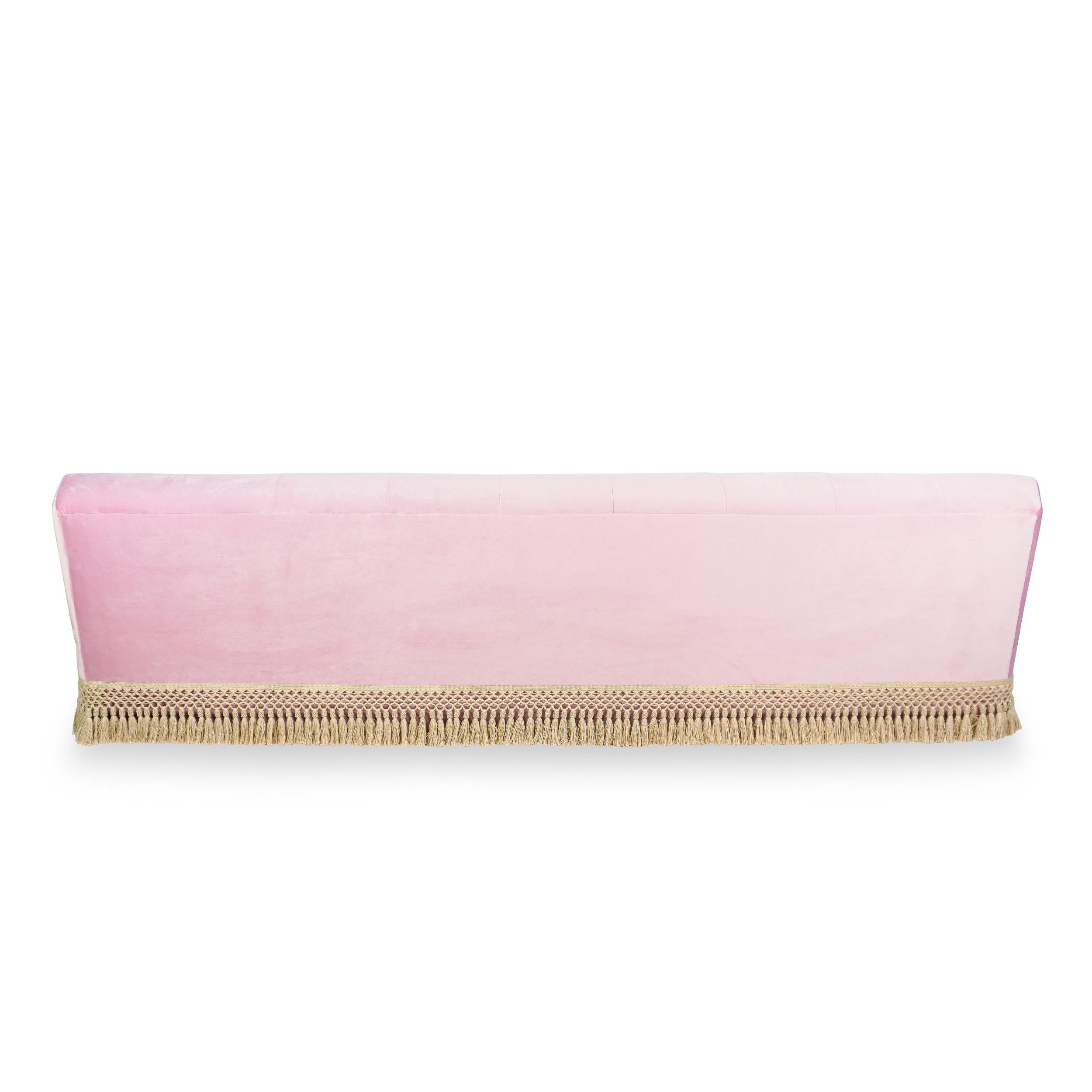 Large Scalloped Sofa in Pink Velvet, Customizable For Sale 6