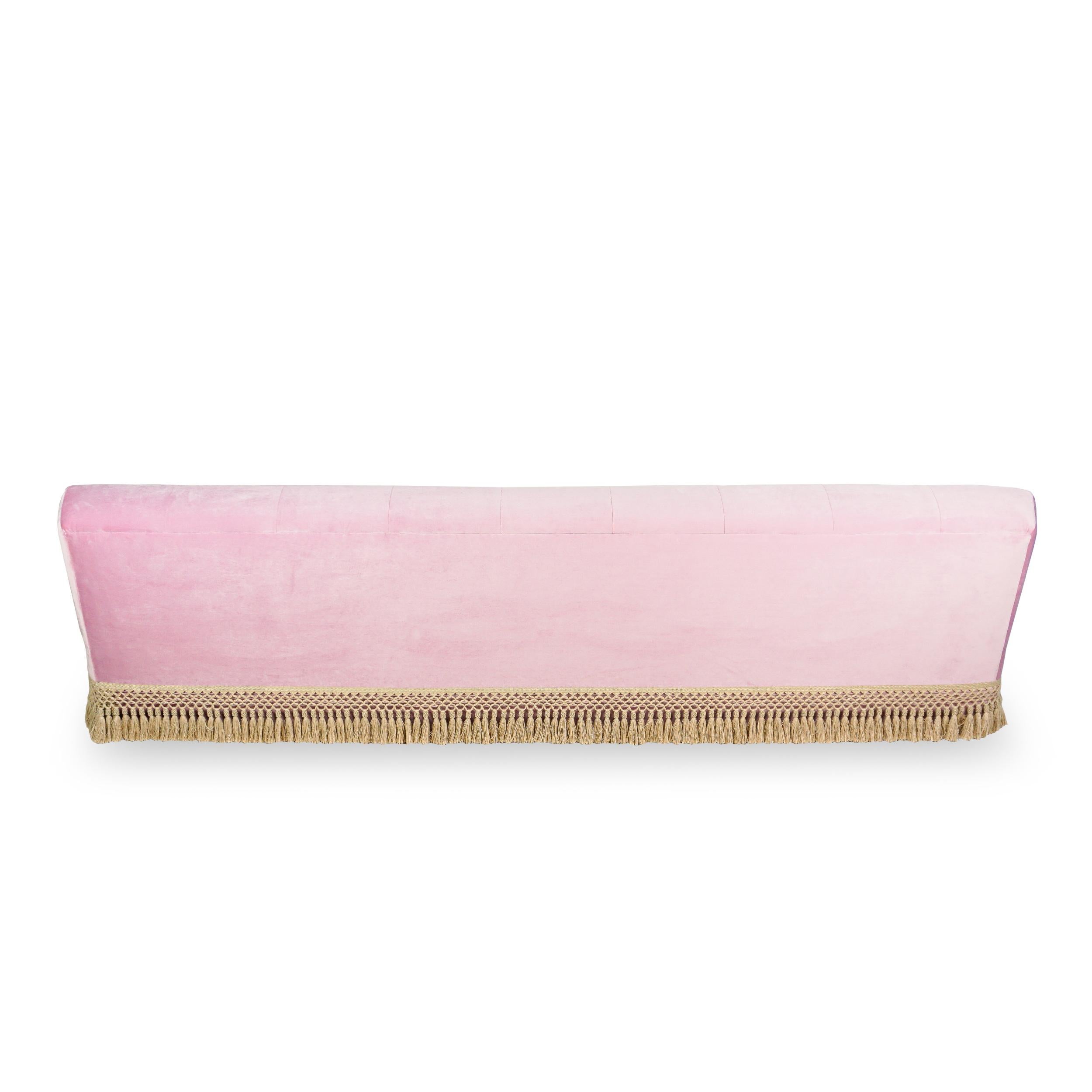 Large Scalloped Sofa in Pink Velvet, Customizable For Sale 7