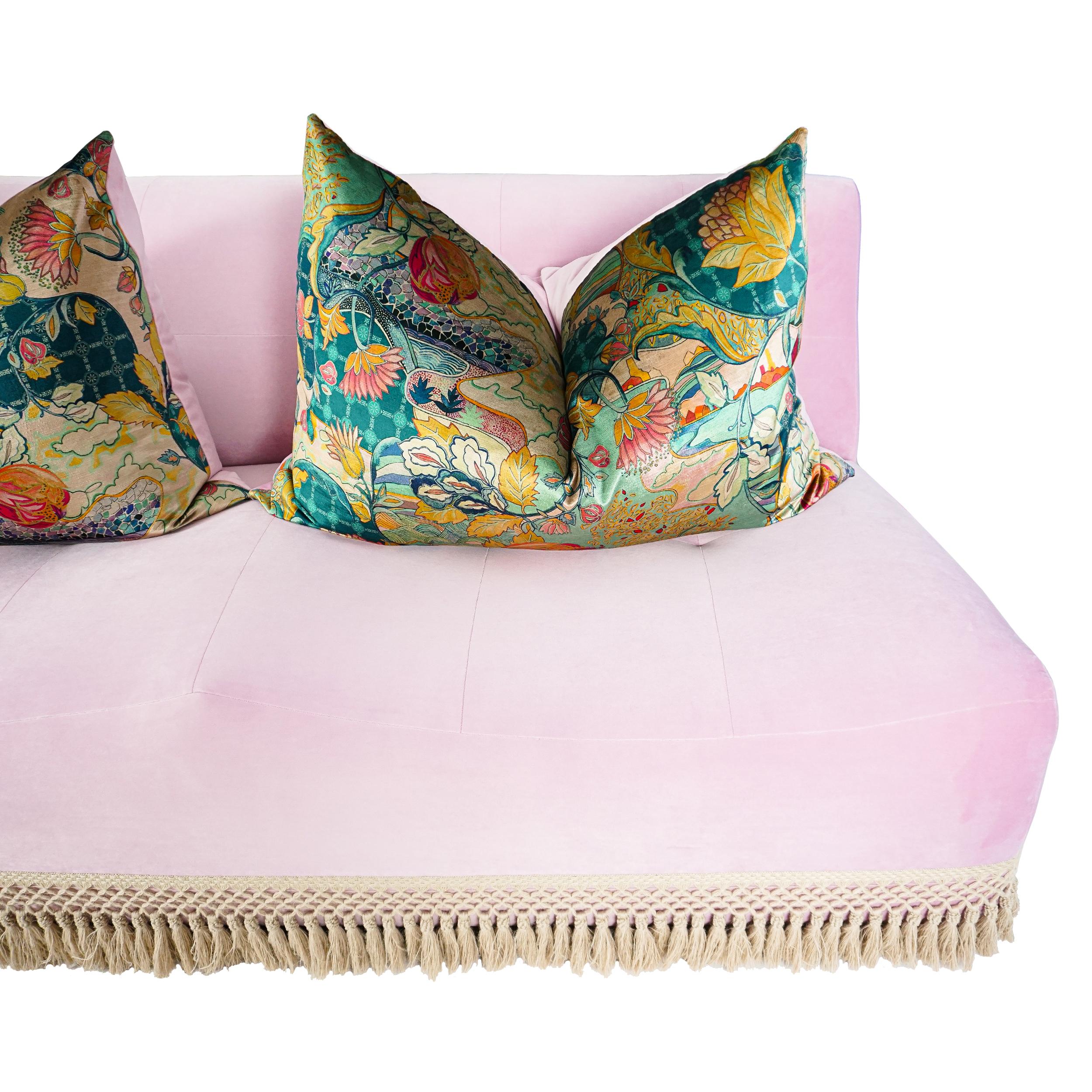Large Scalloped Sofa in Pink Velvet, Customizable For Sale 8
