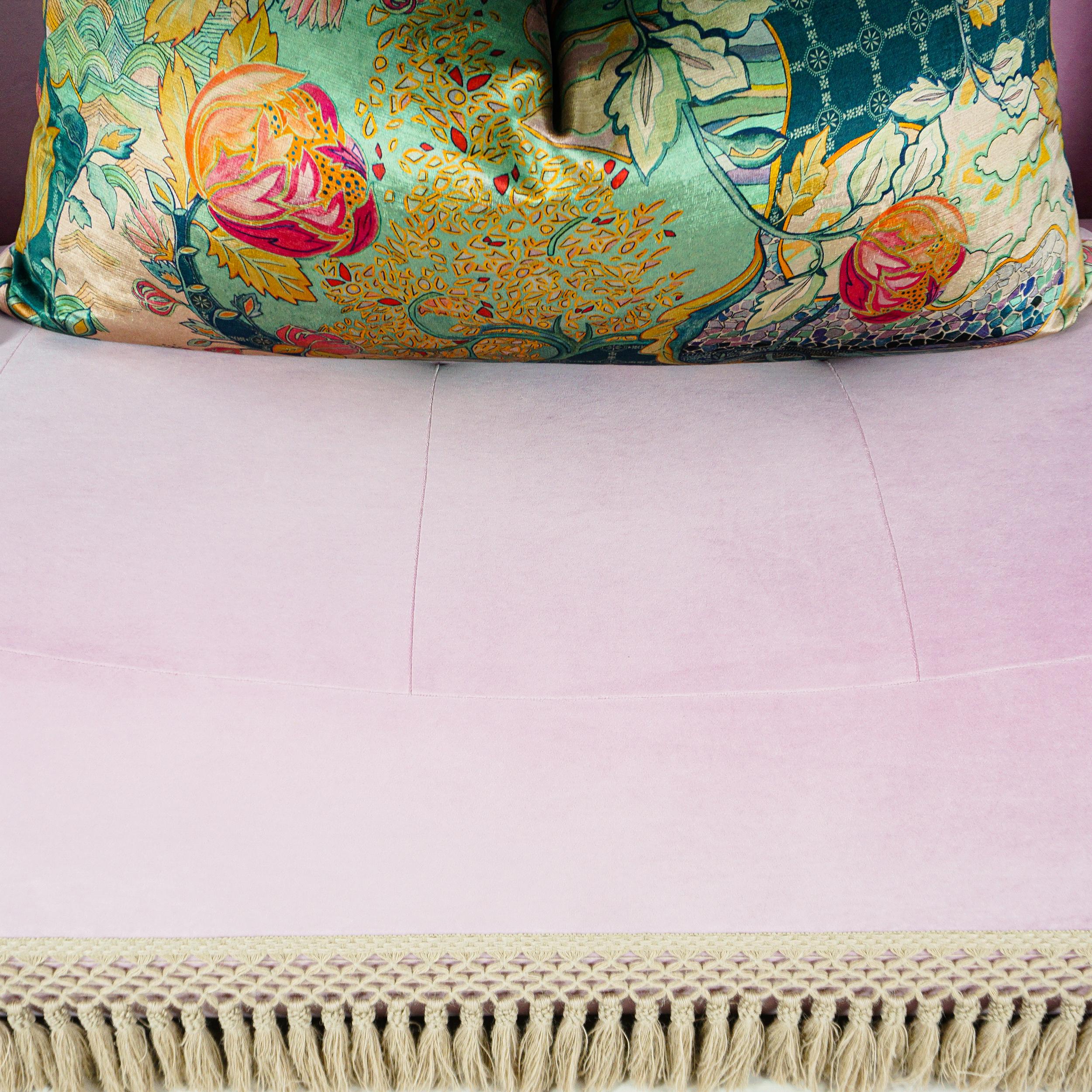 Large Scalloped Sofa in Pink Velvet, Customizable For Sale 9