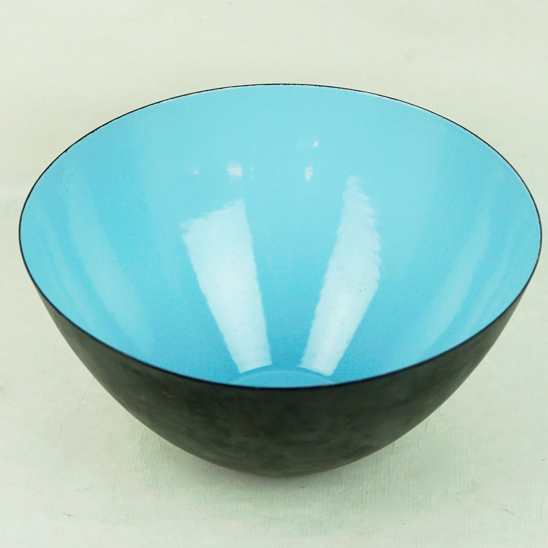 Enameled Large Scandinavian Blue Enamel Bowl by Herbert Krenchel for Krenit Denmark