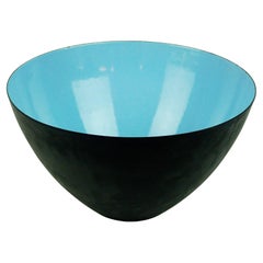 Large Scandinavian Blue Enamel Bowl by Herbert Krenchel for Krenit Denmark