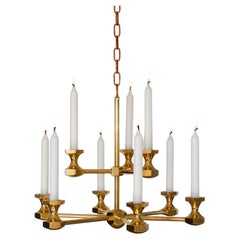 Large Scandinavian Brass Candle Chandelier by Gusum, Sweden, 1980
