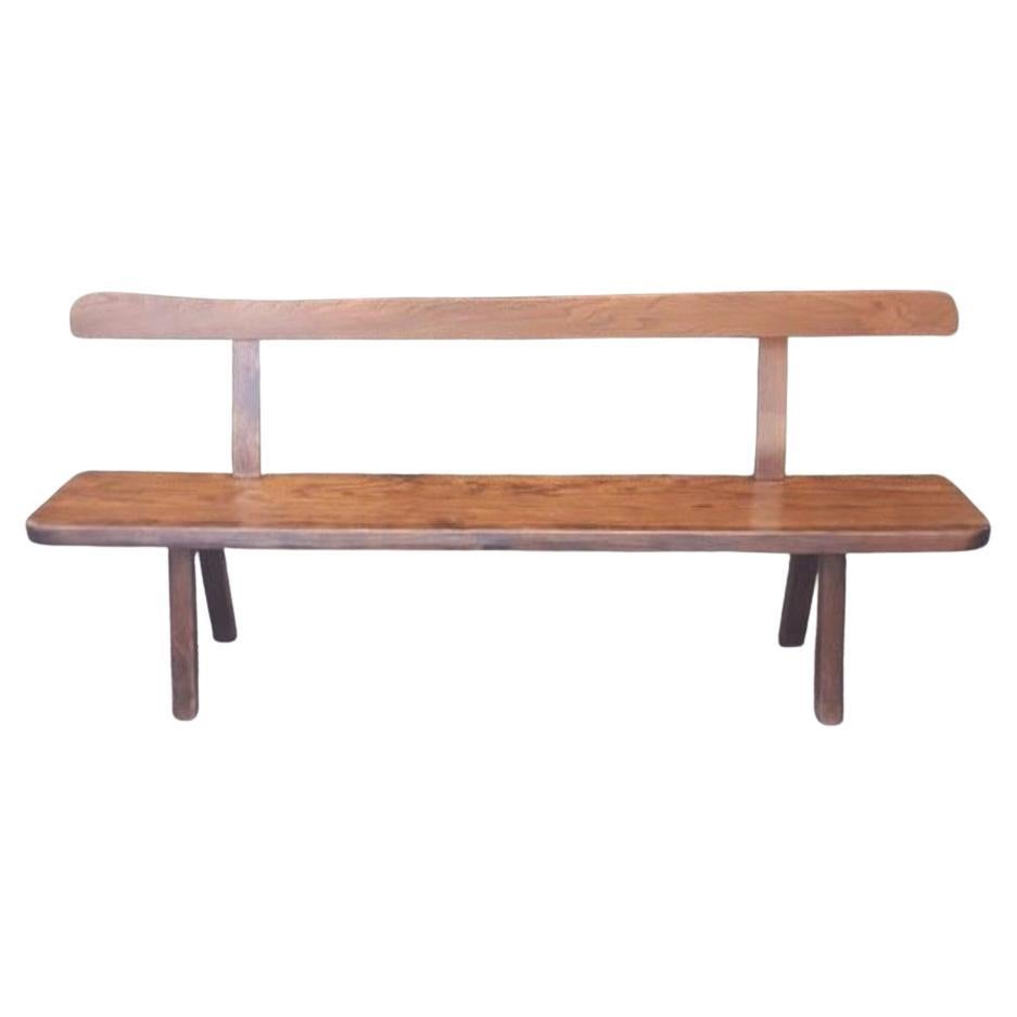 Large Scandinavian Brutalist style bench, with backrest, in elm Olavi Hanninen. For Sale