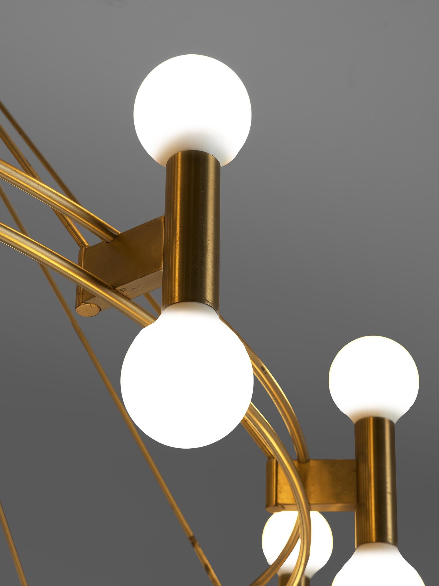 Scandinavian Modern Large Scandinavian Chandelier in Brass, 1960s