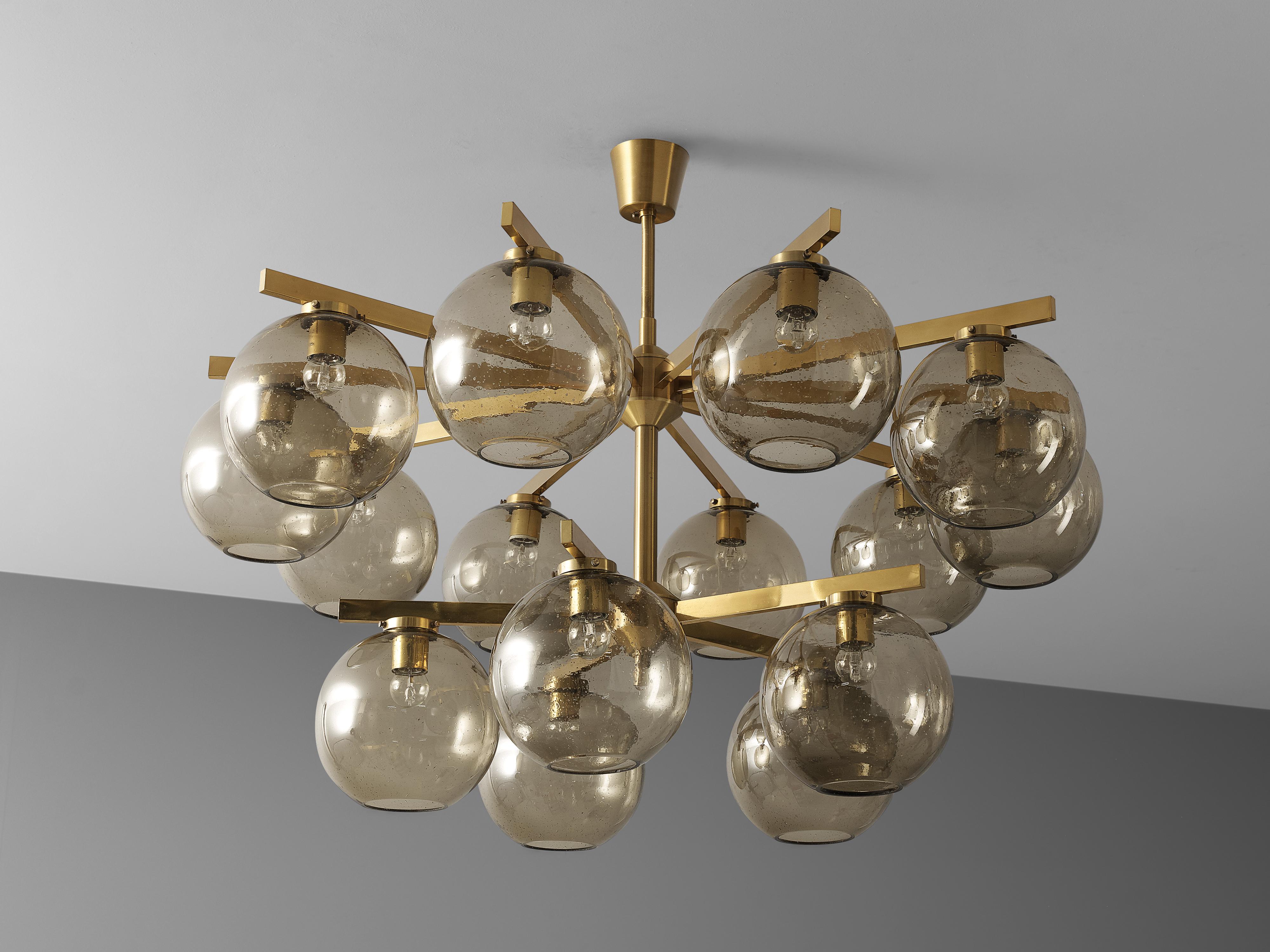 Large Scandinavian Chandelier in Brass with Fifteen Glass Spheres 6