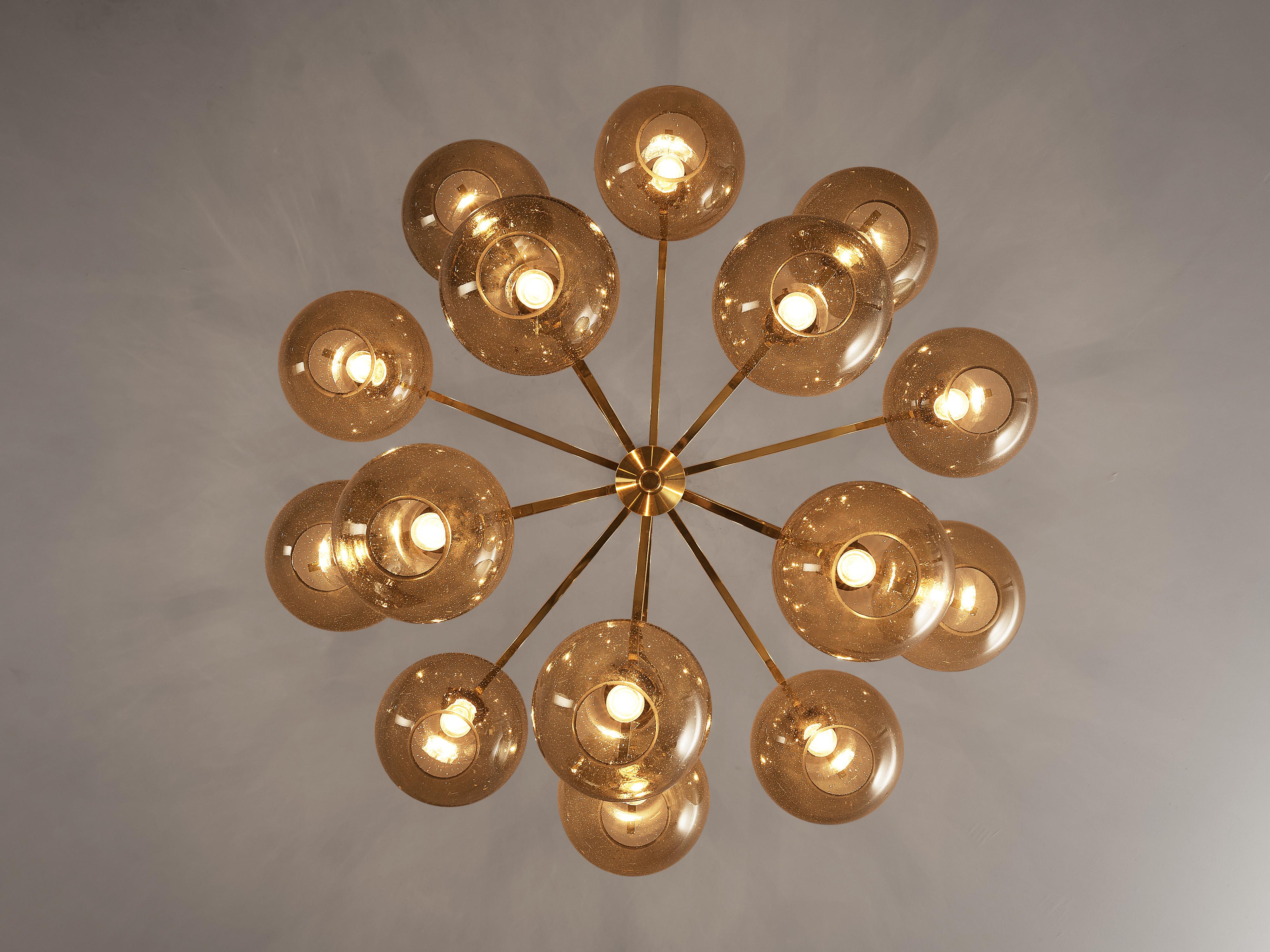 Large Scandinavian Chandelier in Brass with Fifteen Glass Spheres 3