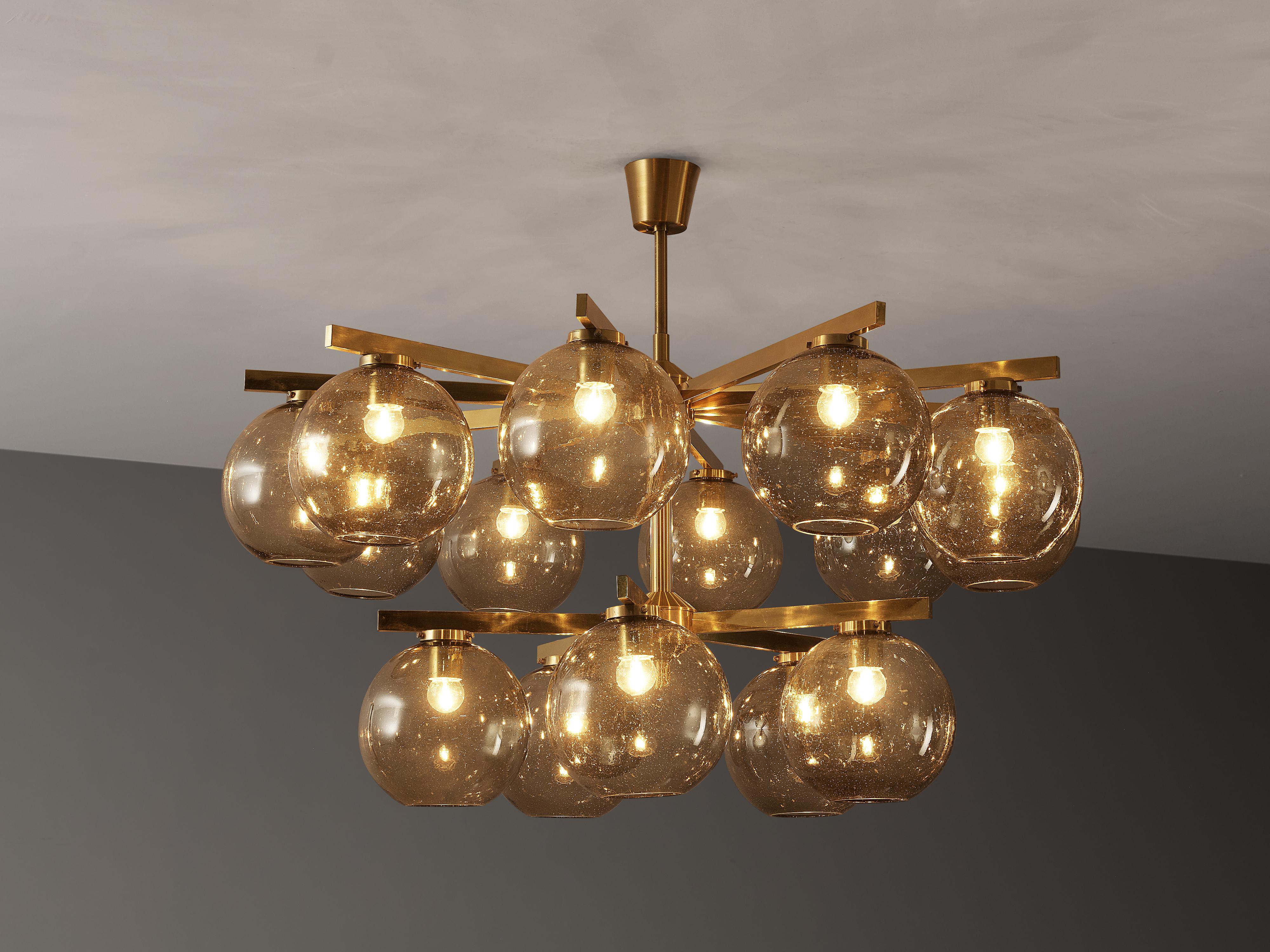 Large Scandinavian Chandelier in Brass with Fifteen Glass Spheres 4