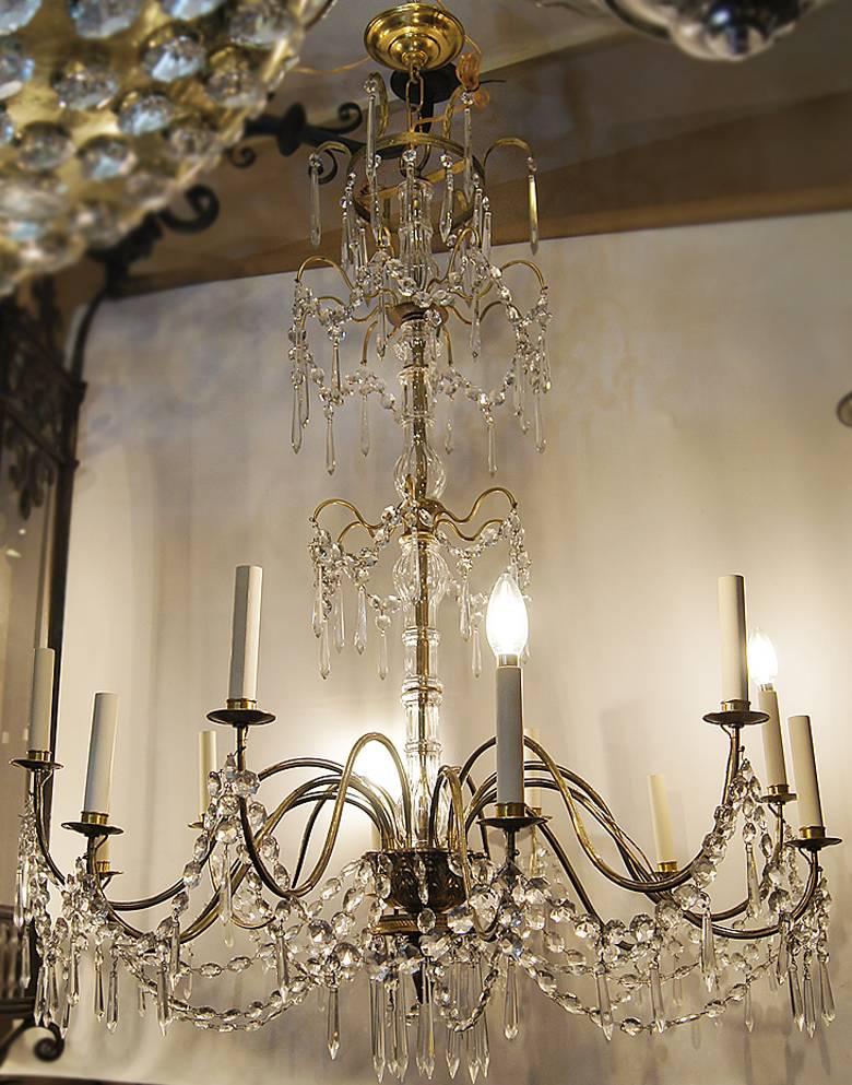 French Large Scandinavian Crystal Chandelier